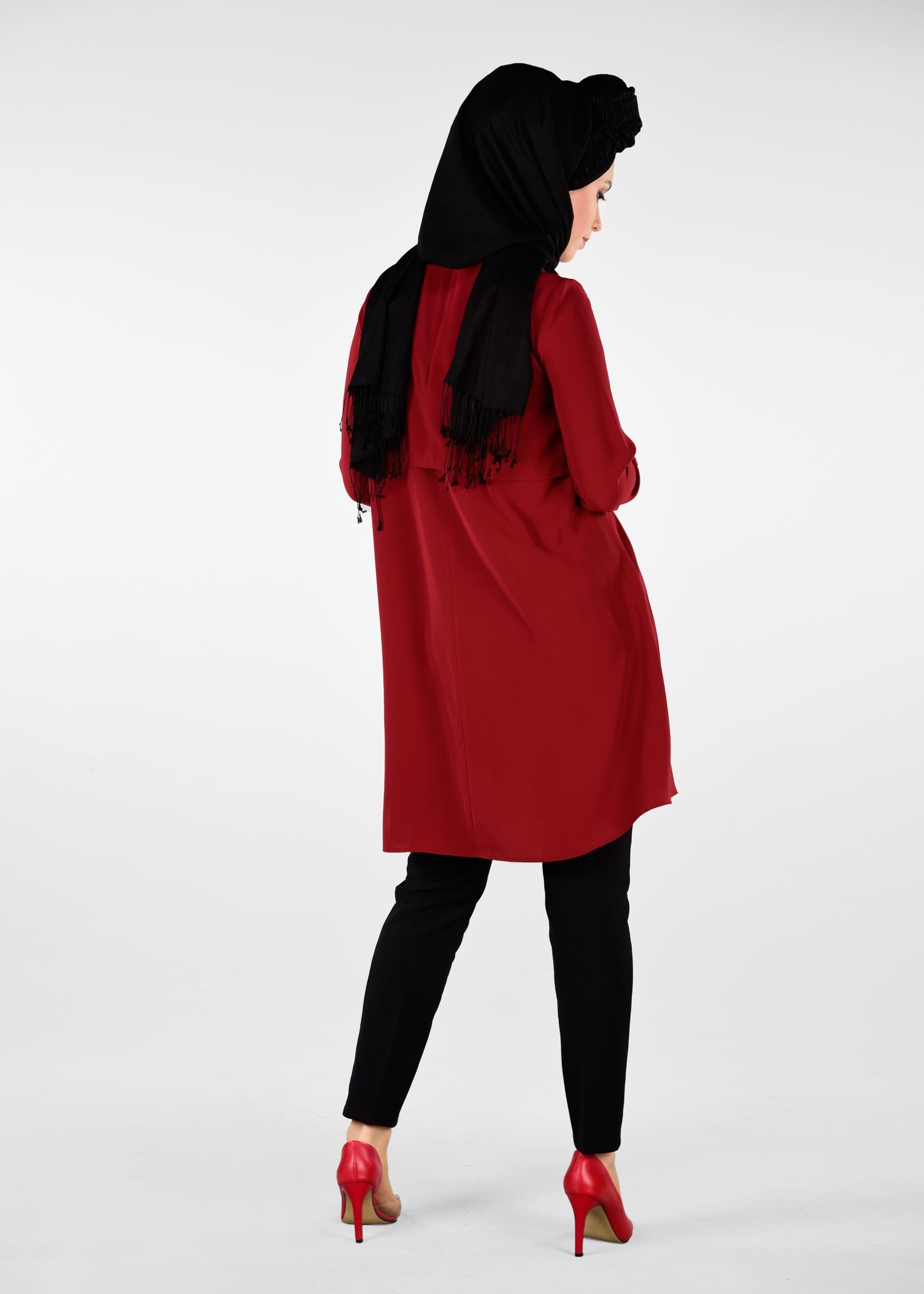 Tesettür giyim BORDO TAŞ BASKILI TUNİK 4992