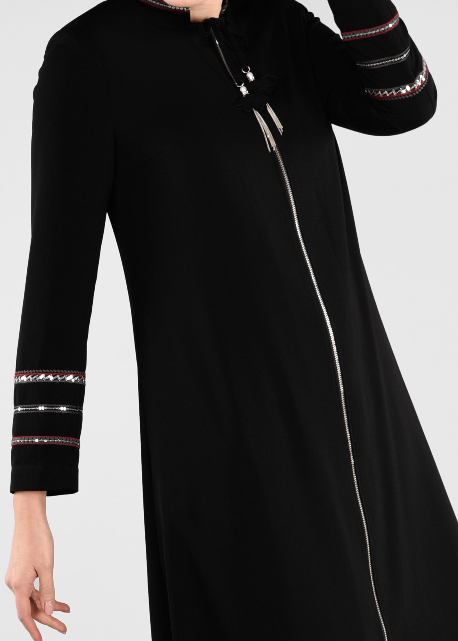 Tesettür giyim SİYAH PUL PAYET DETAYLI FERMUARLI TRENÇKOT 1196