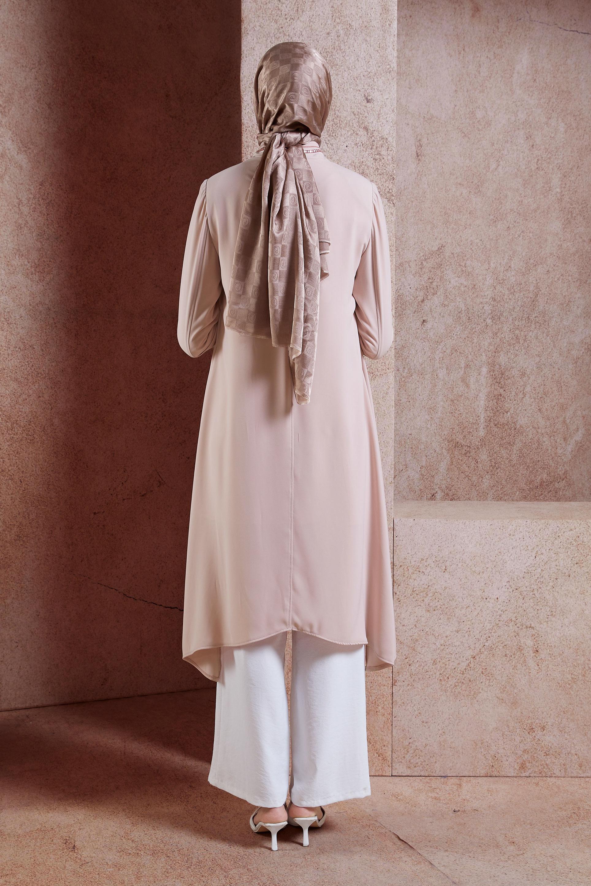 Tesettür giyim PUDRA PUL PAYET DETAYLI FERMUARLI TRENÇKOT 1196