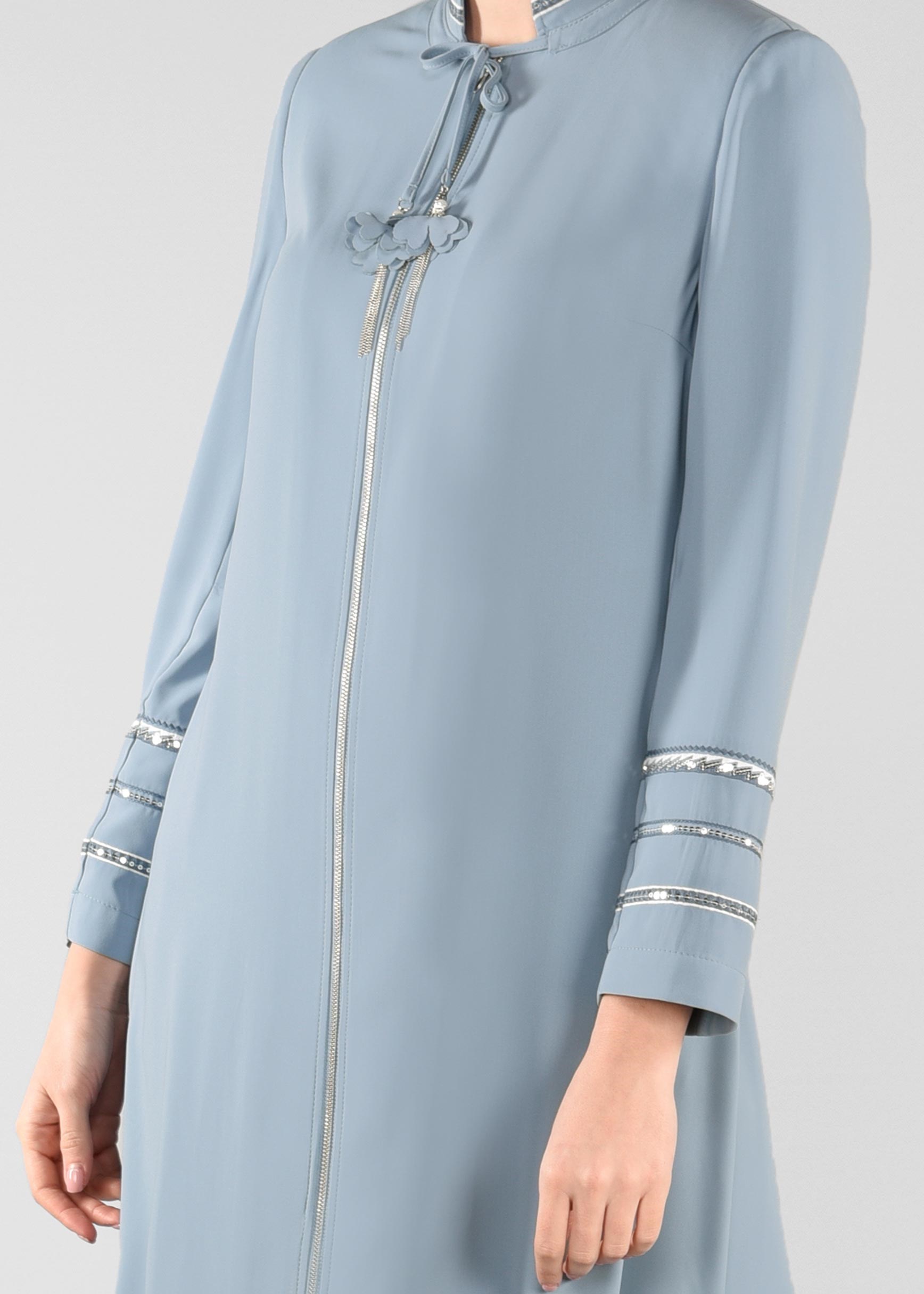 Tesettür giyim MAVİ PUL PAYET DETAYLI FERMUARLI TRENÇKOT 1196