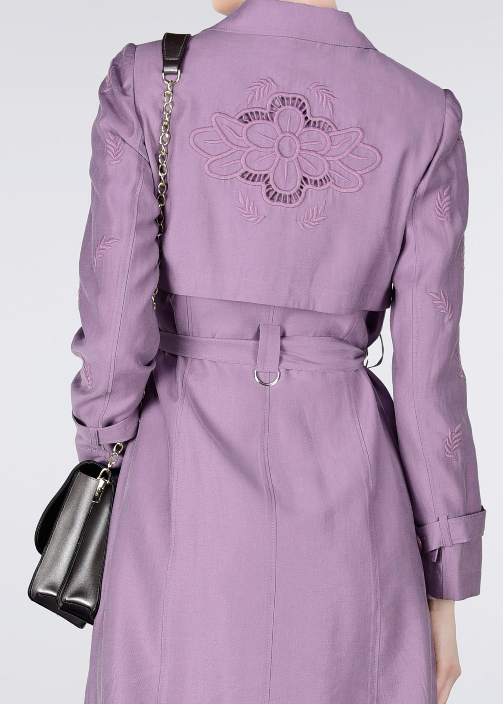 Tesettür giyim MOR NAKIŞLI TRENÇKOT 1215