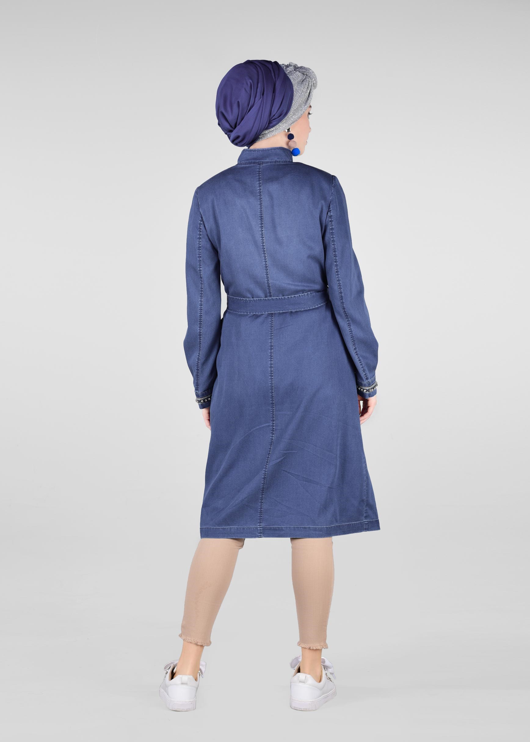 Tesettür giyim LACİVERT FERMUARLI DENİM TRENÇKOT 1219