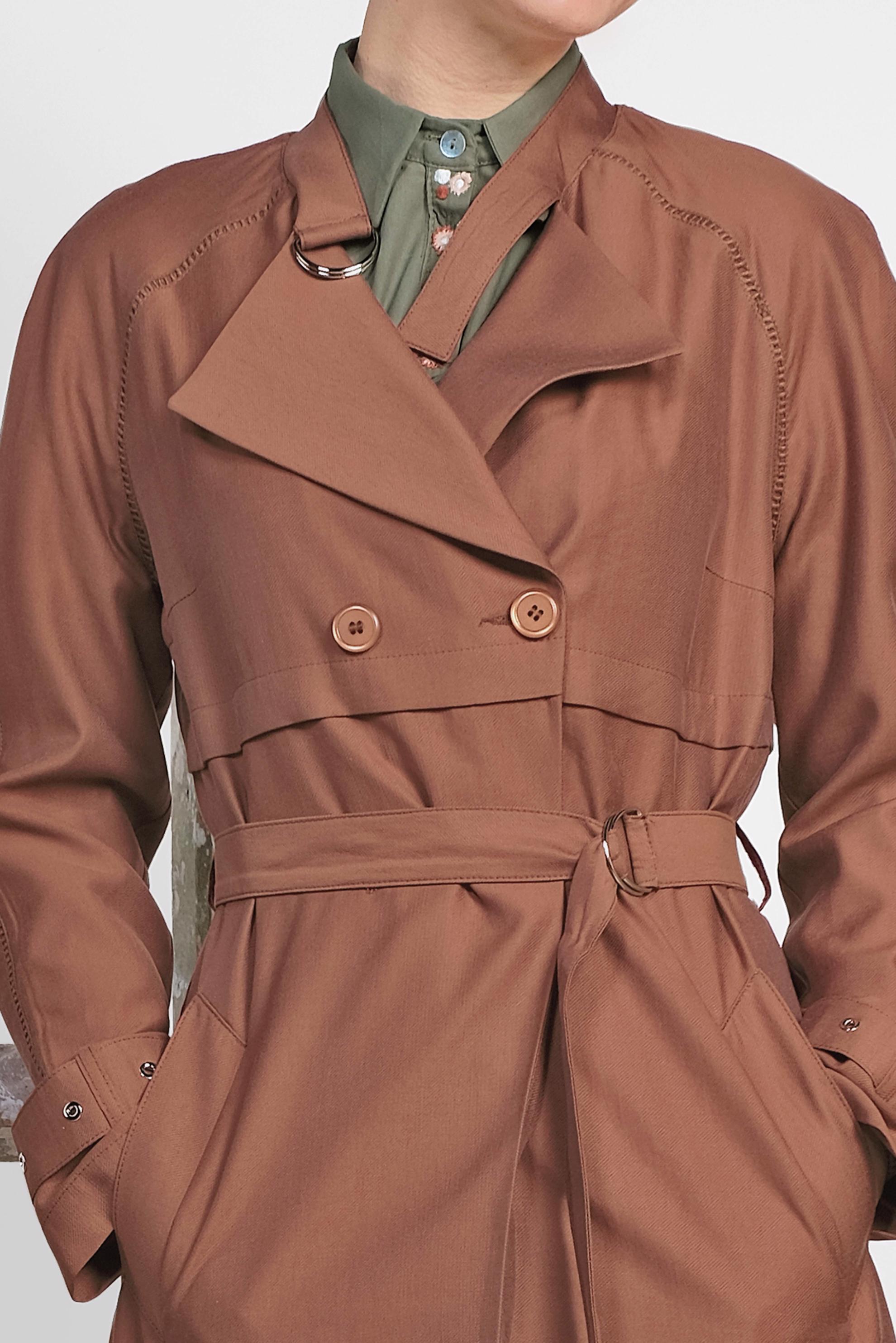 Hijab clothing BROWN BELTED WRAP TRENCH-COAT 1222 