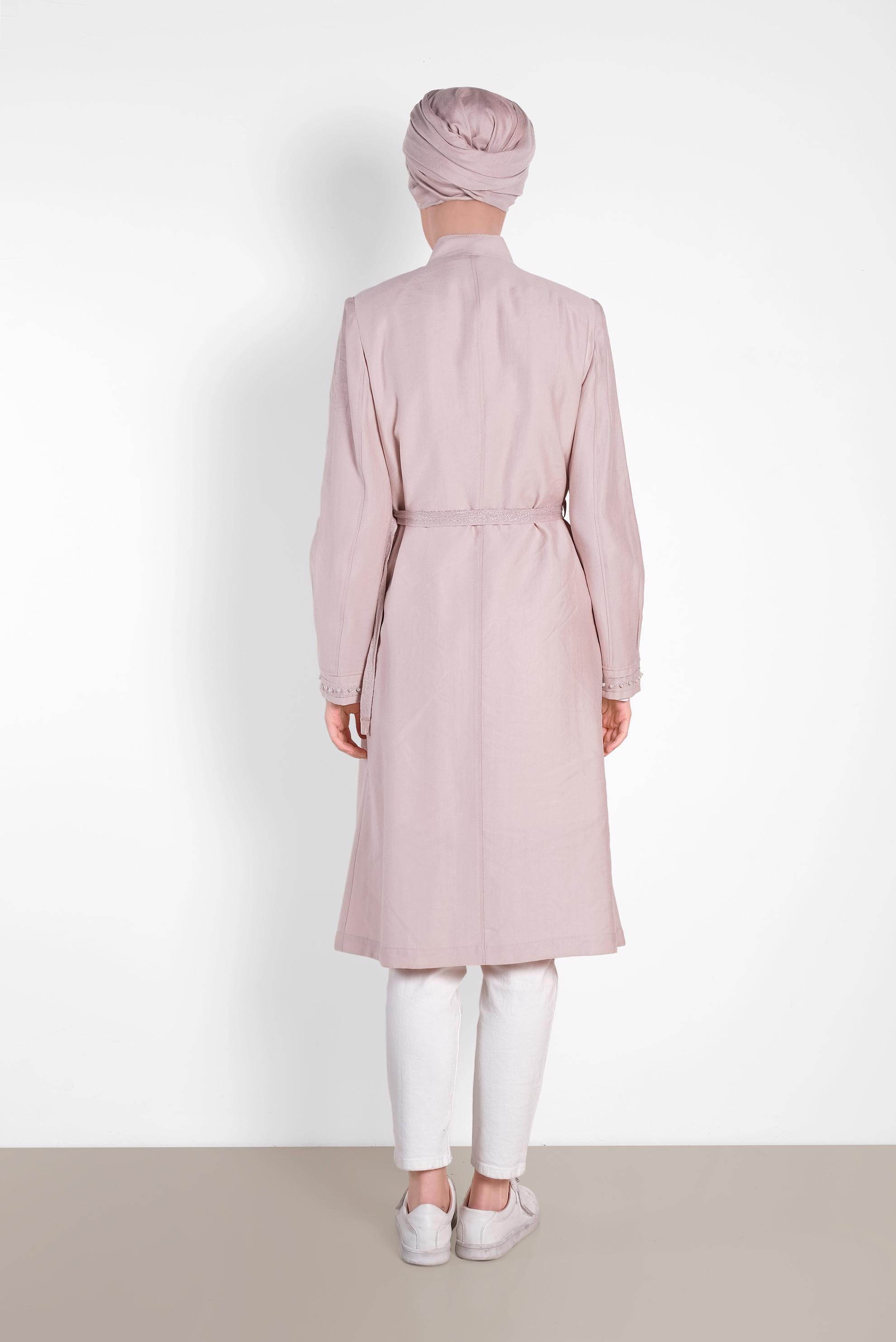Hijab clothing POWDER BELTED PEARLED TRENCH-COAT 1232 