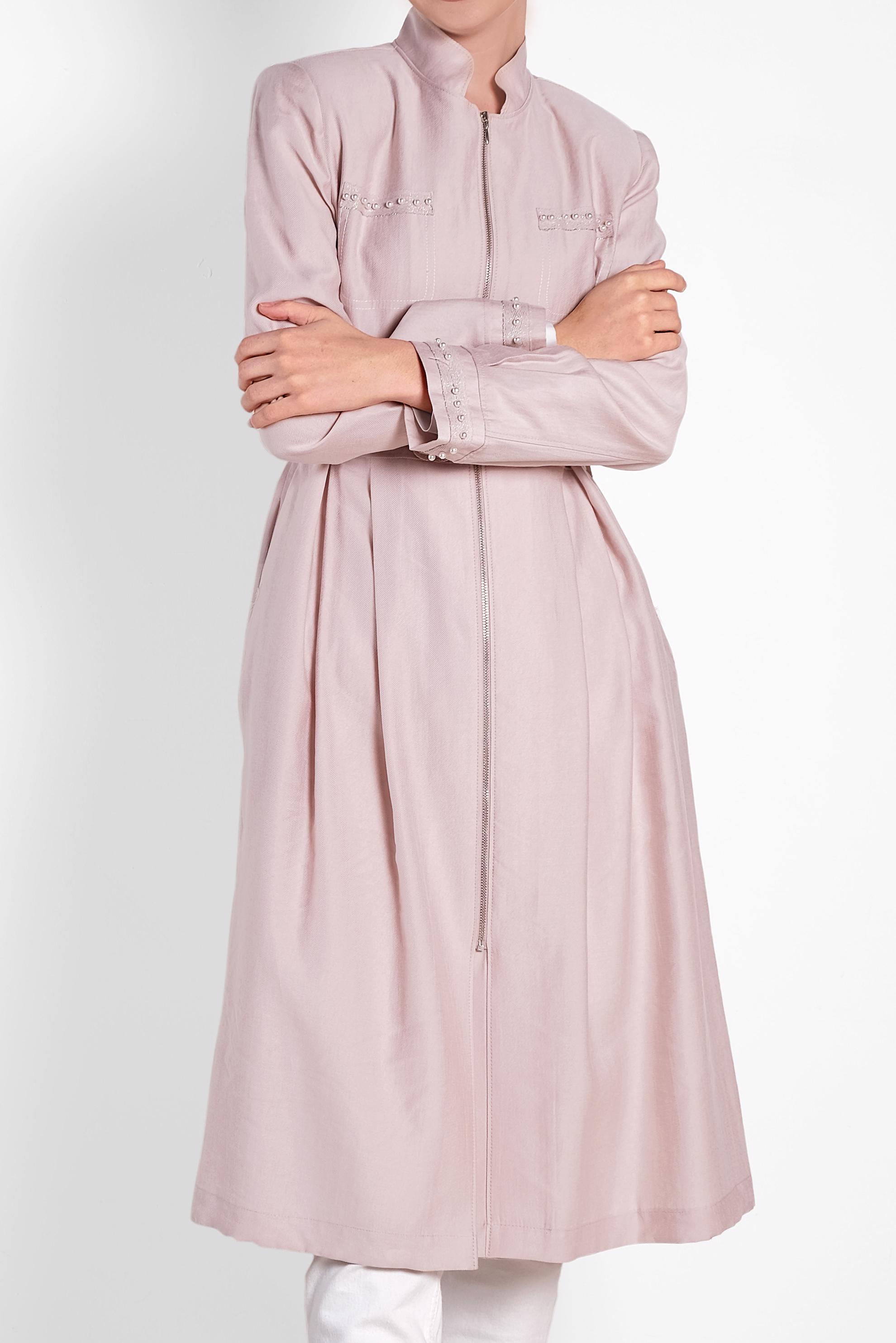 Hijab clothing POWDER BELTED PEARLED TRENCH-COAT 1232 