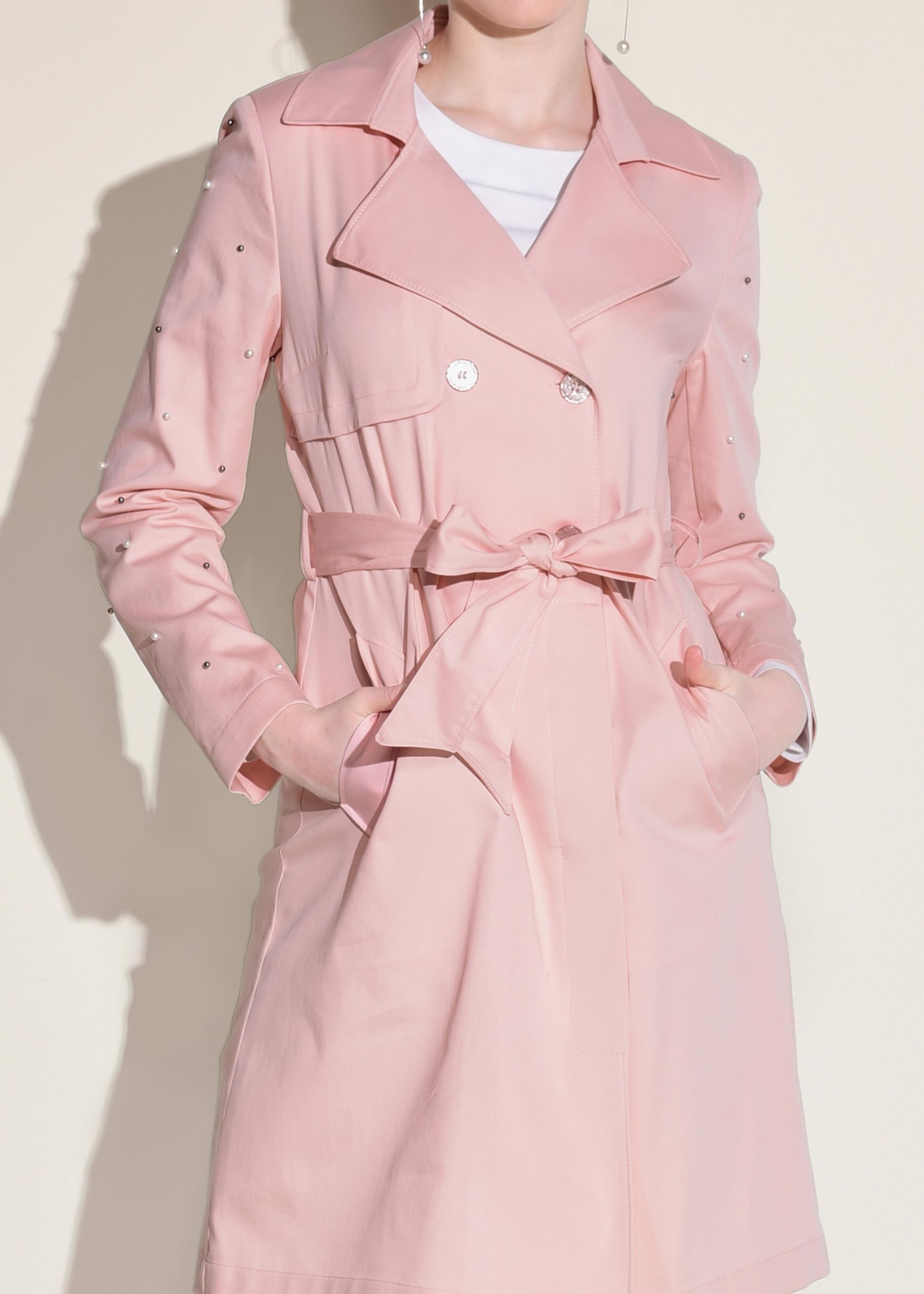 Tesettür giyim PUDRA İNCİ İŞLEMELİ TRENÇKOT 1240