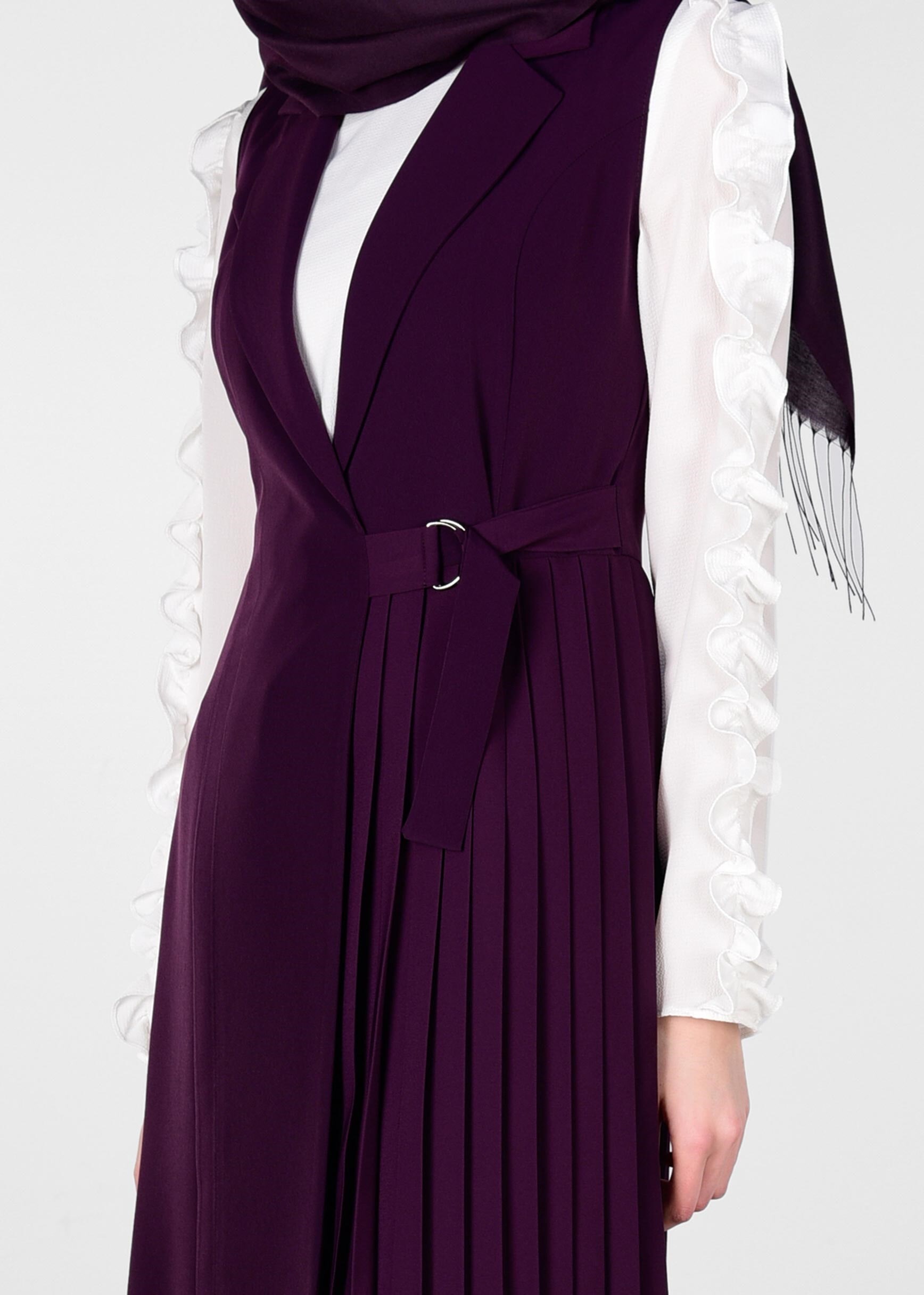 Tesettür giyim MOR BELDEN BAĞLAMALI PİLELİ YELEK 4024