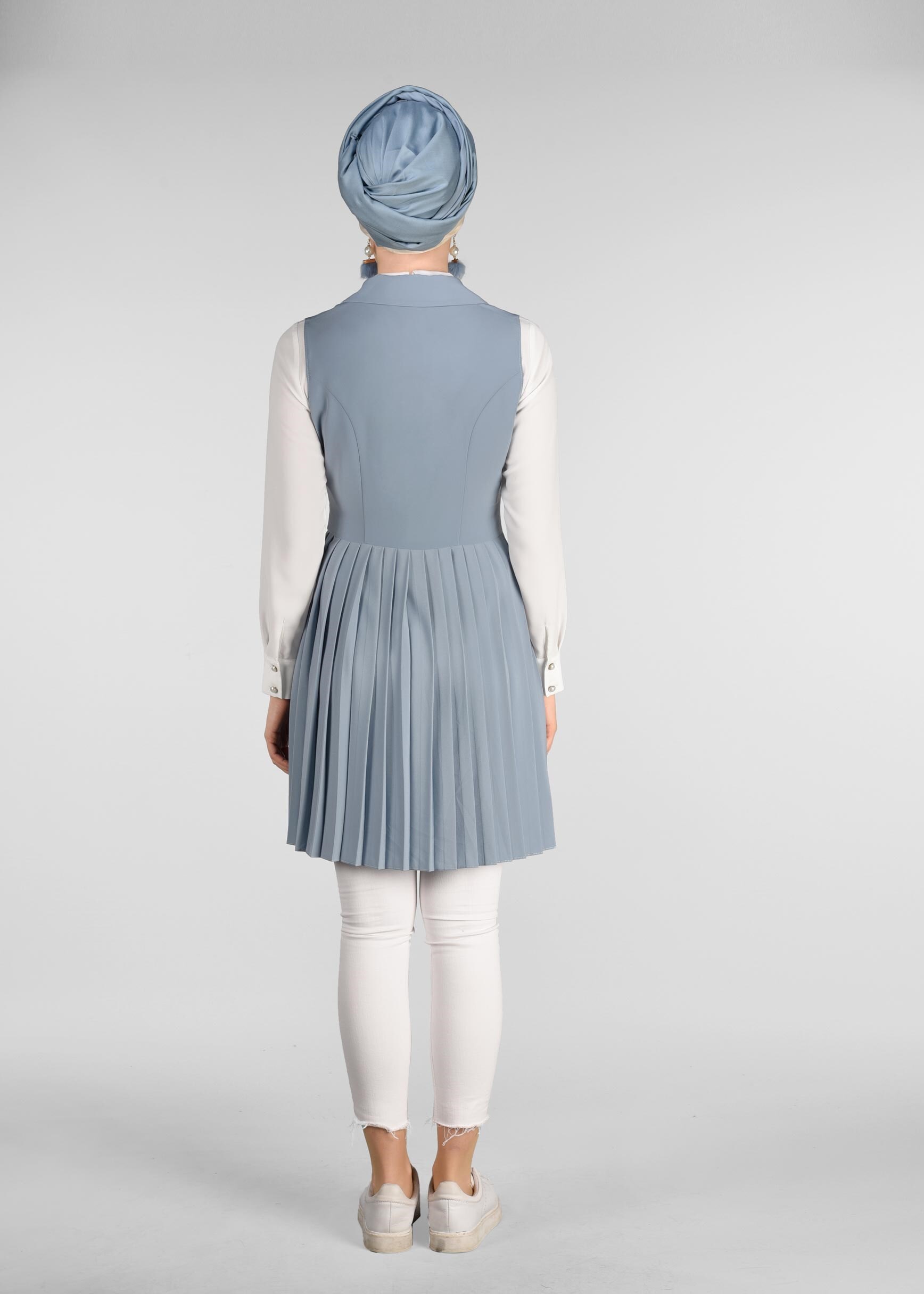 Tesettür giyim YEŞİL BELDEN BAĞLAMALI PİLELİ YELEK 4024