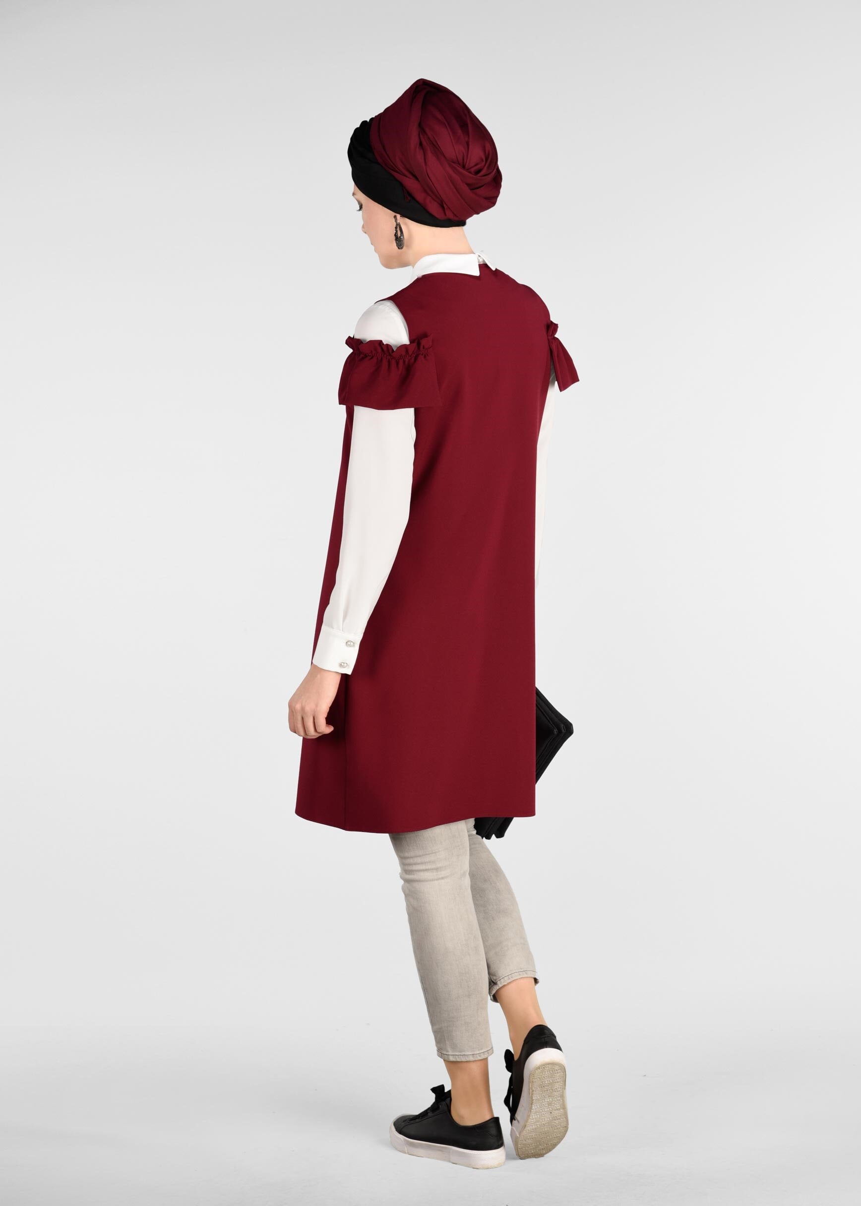 Tesettür giyim BORDO OMUZLARI DETAYLI YELEK 4031