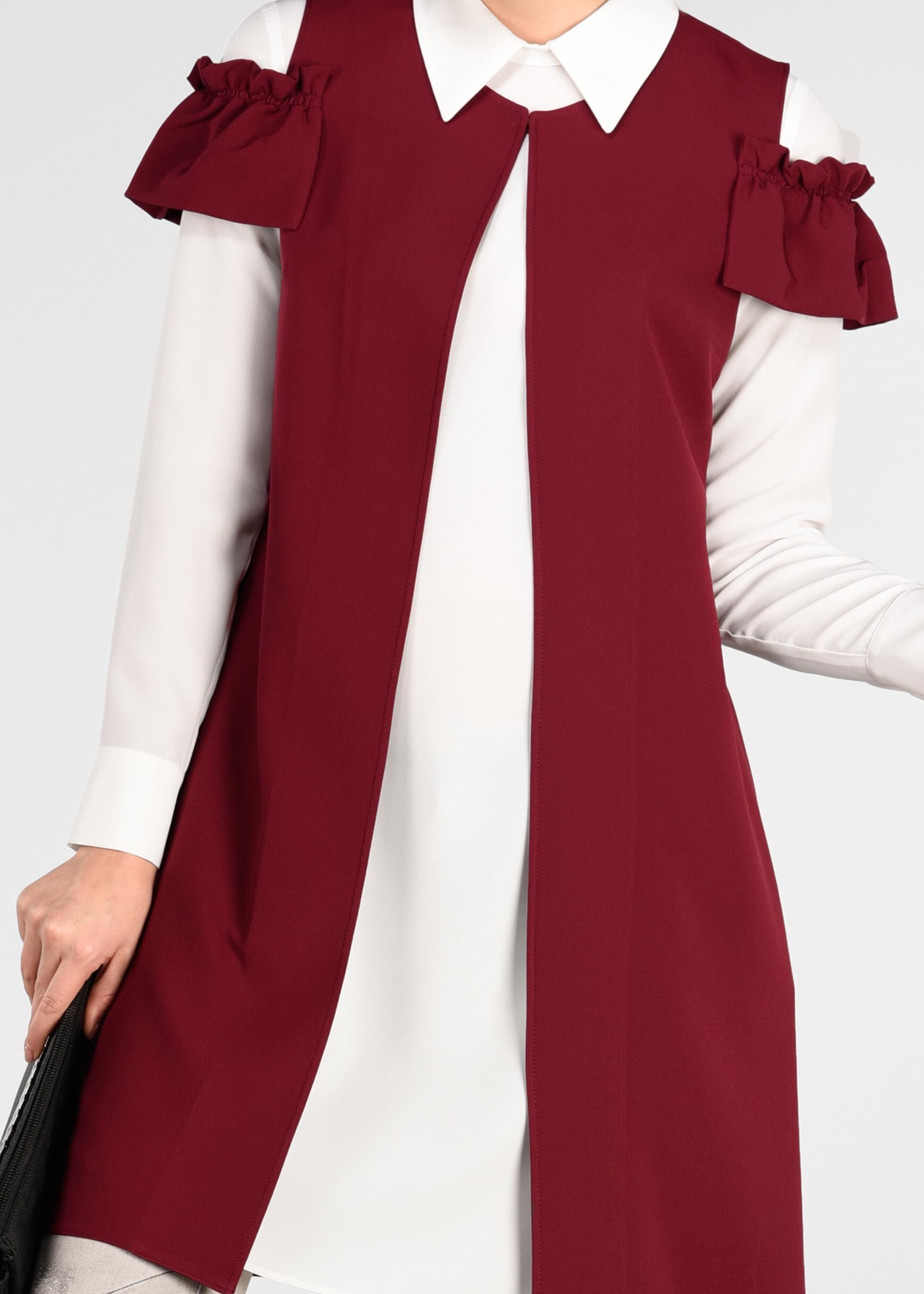 Tesettür giyim BORDO OMUZLARI DETAYLI YELEK 4031