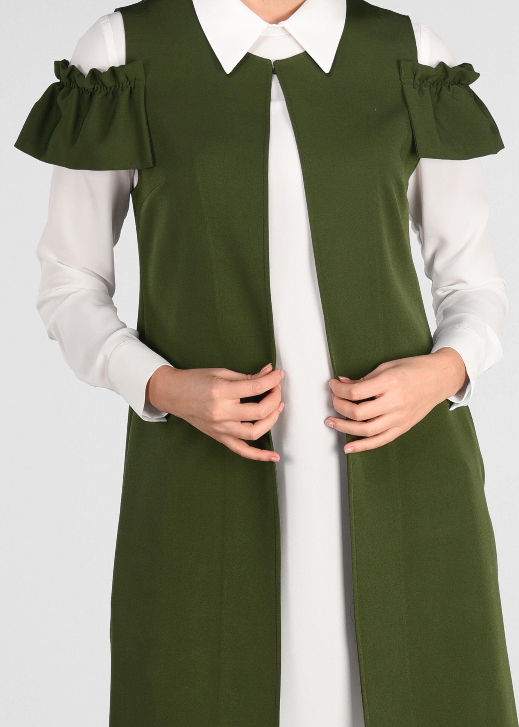 Tesettür giyim HAKİ OMUZLARI DETAYLI YELEK 4031