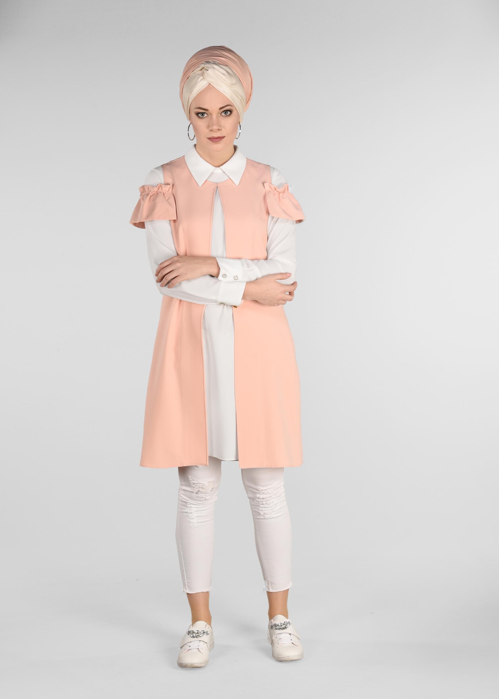 Tesettür giyim PUDRA OMUZLARI DETAYLI YELEK 4031