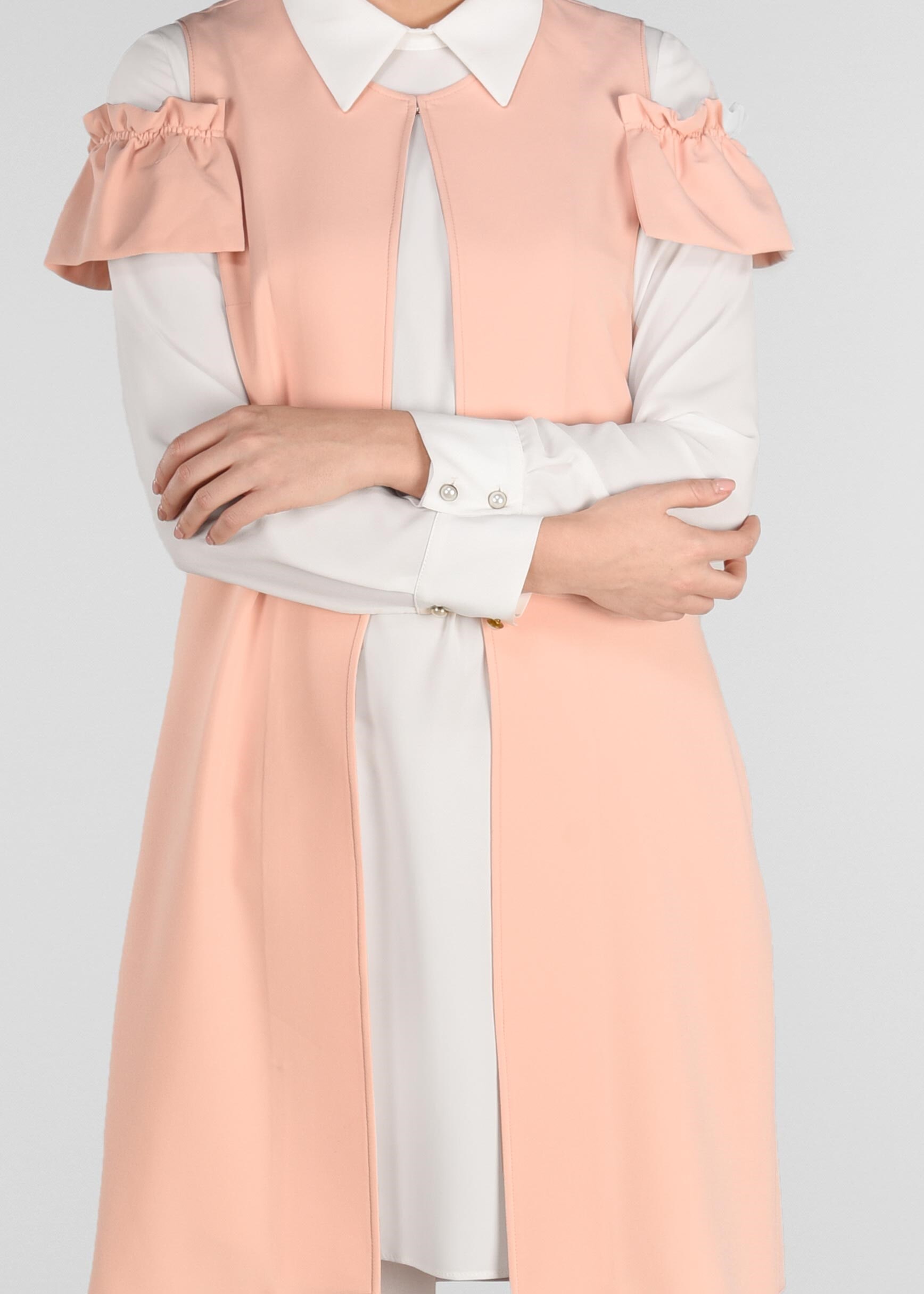 Tesettür giyim PUDRA OMUZLARI DETAYLI YELEK 4031