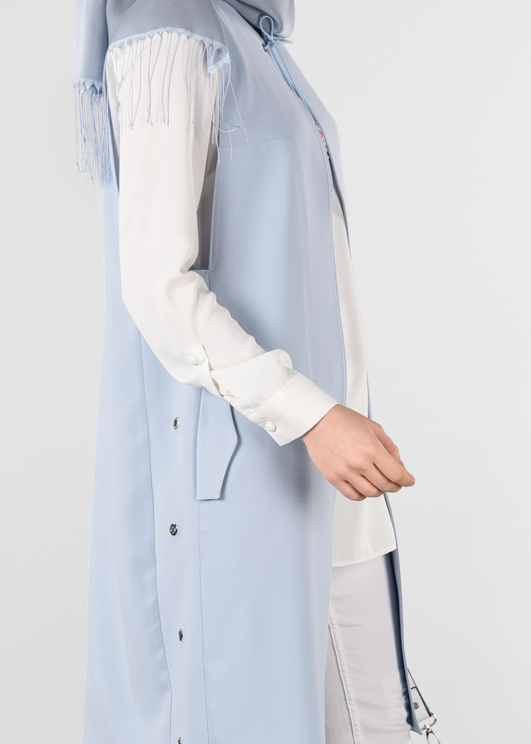 Tesettür giyim MAVİ KUŞGÖZÜ DETAYLI YELEK 4048