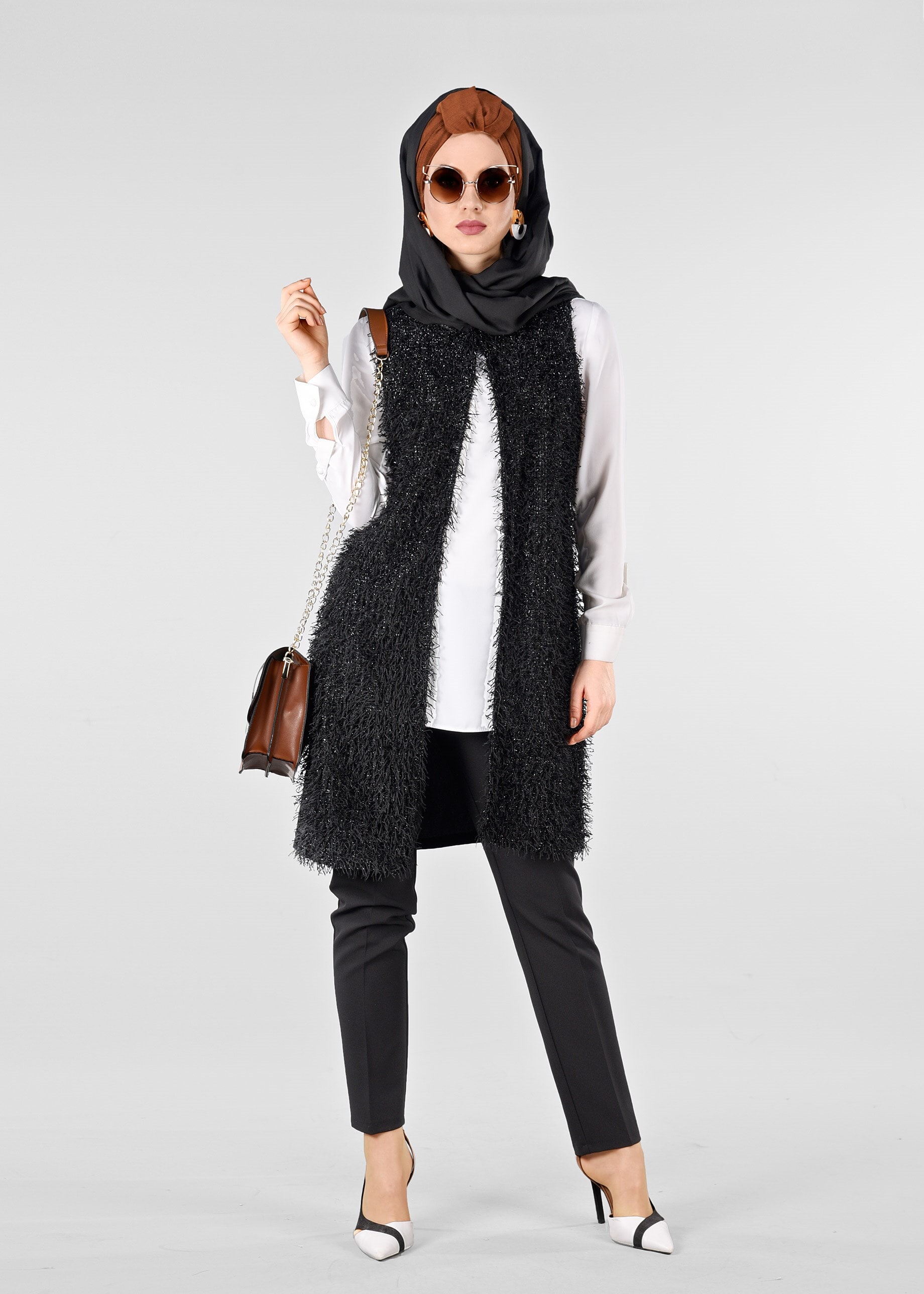 Tesettür giyim SİYAH SAÇAKLI YELEK 4068