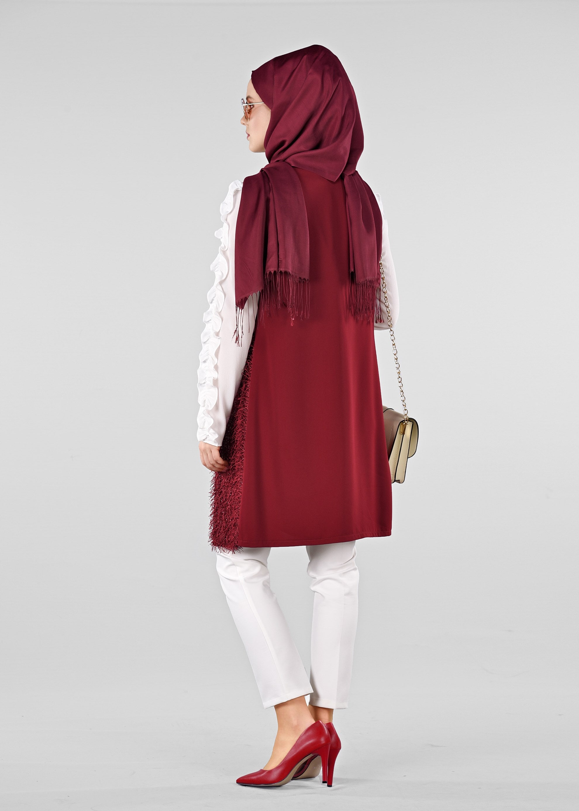 Tesettür giyim KIRMIZI SAÇAKLI YELEK 4068