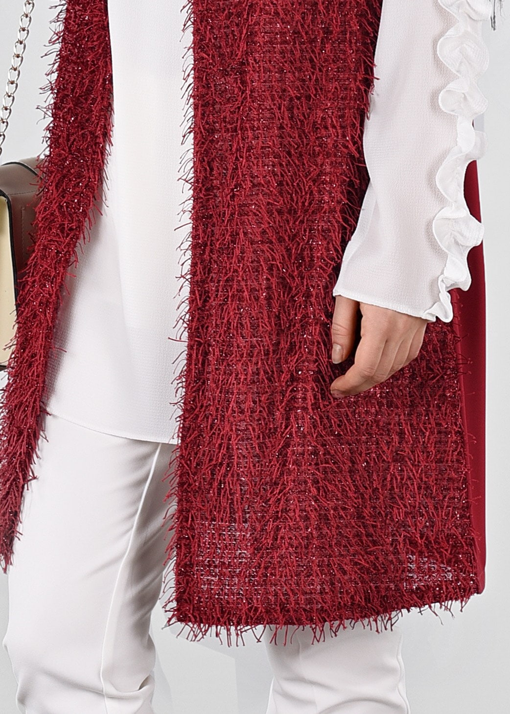 Tesettür giyim KIRMIZI SAÇAKLI YELEK 4068