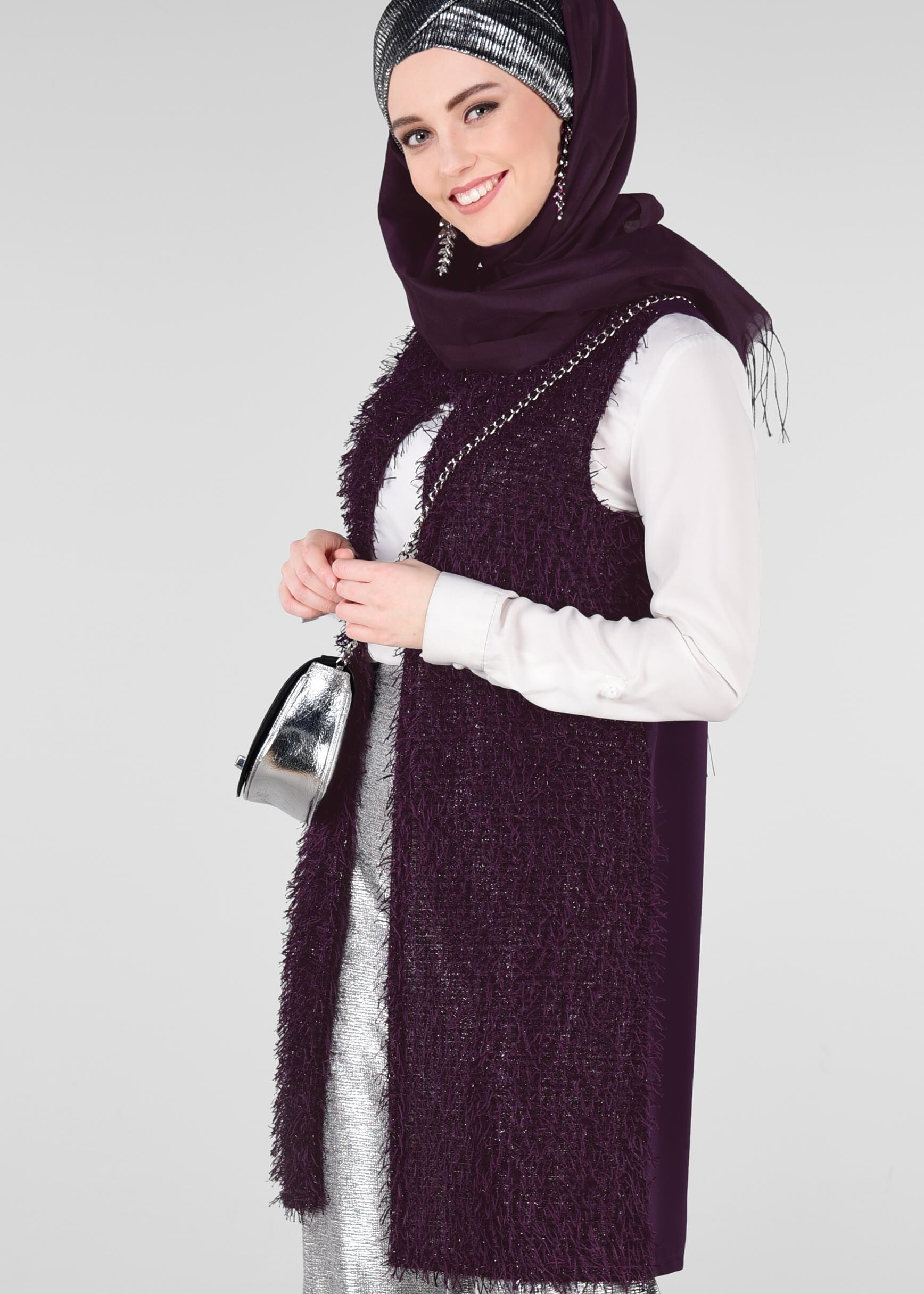 Tesettür giyim MOR SAÇAKLI YELEK 4068