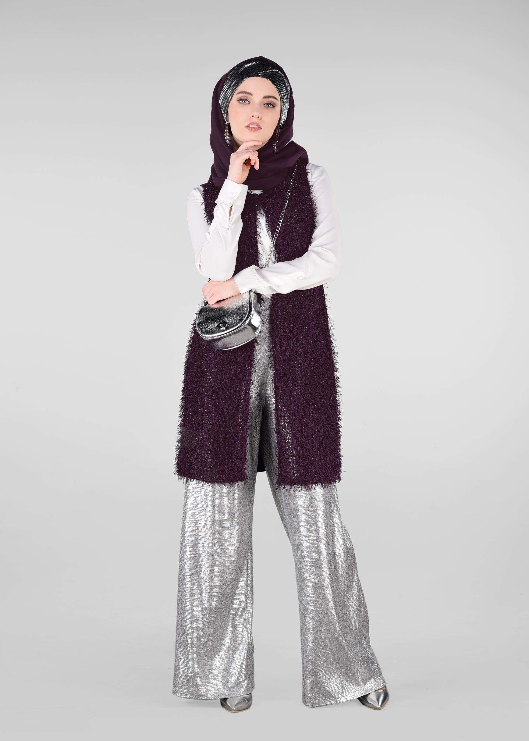 Tesettür giyim MOR SAÇAKLI YELEK 4068