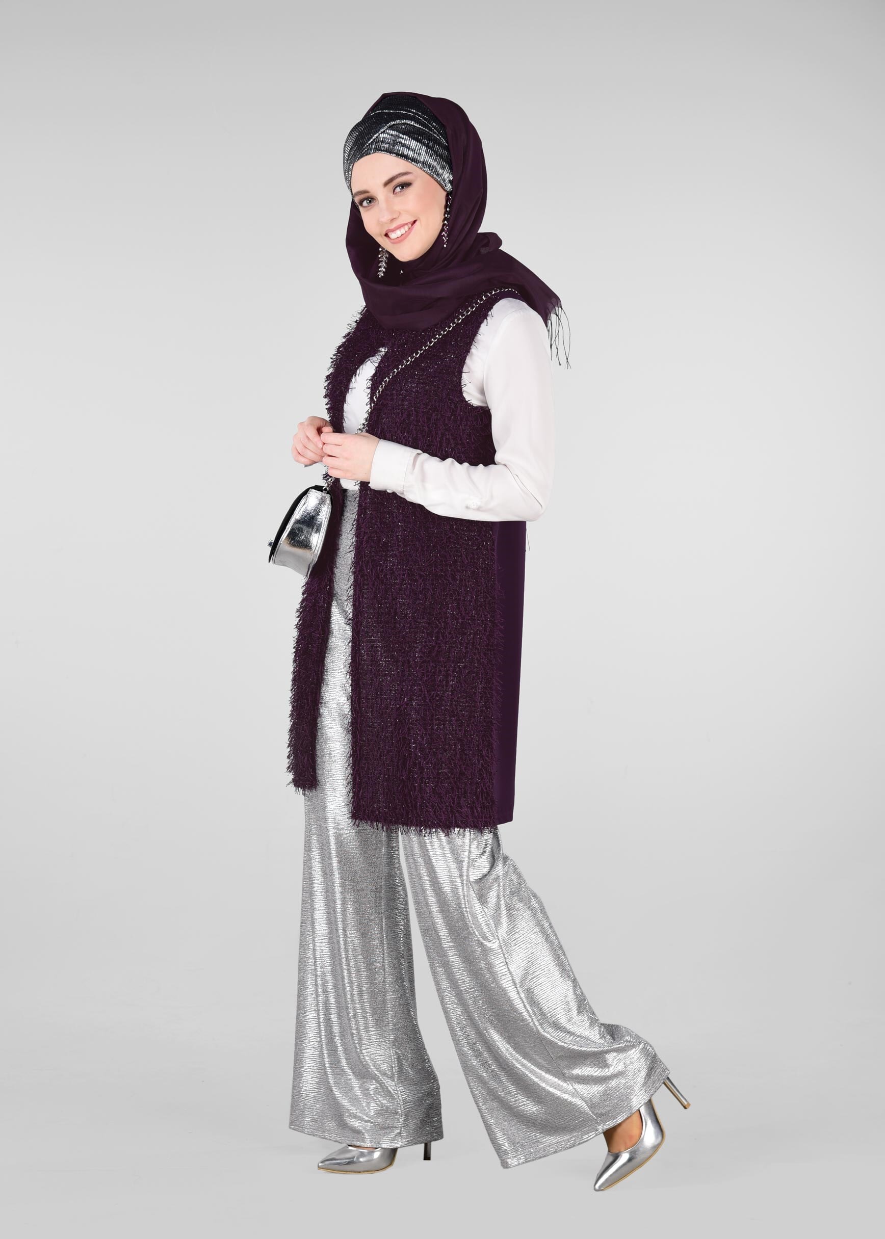 Tesettür giyim MOR SAÇAKLI YELEK 4068