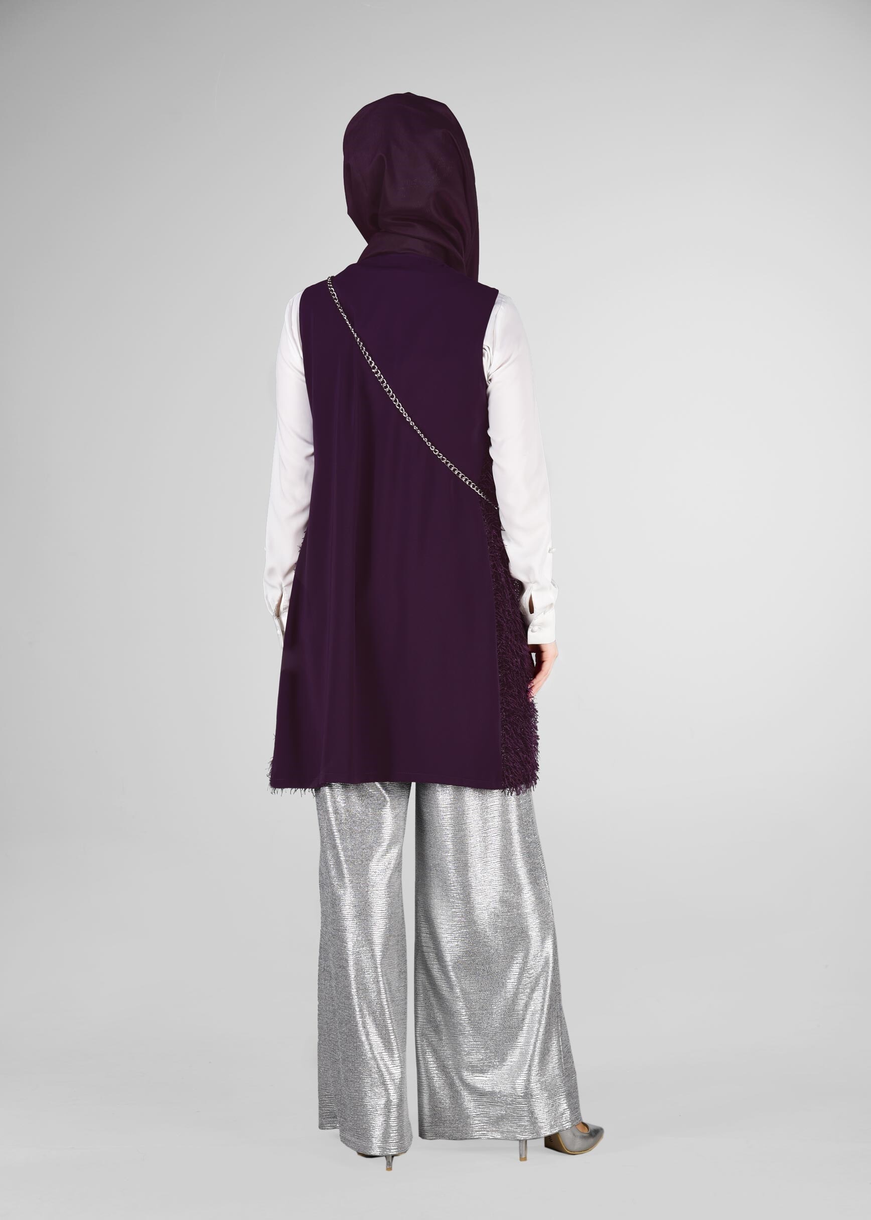 Tesettür giyim MOR SAÇAKLI YELEK 4068