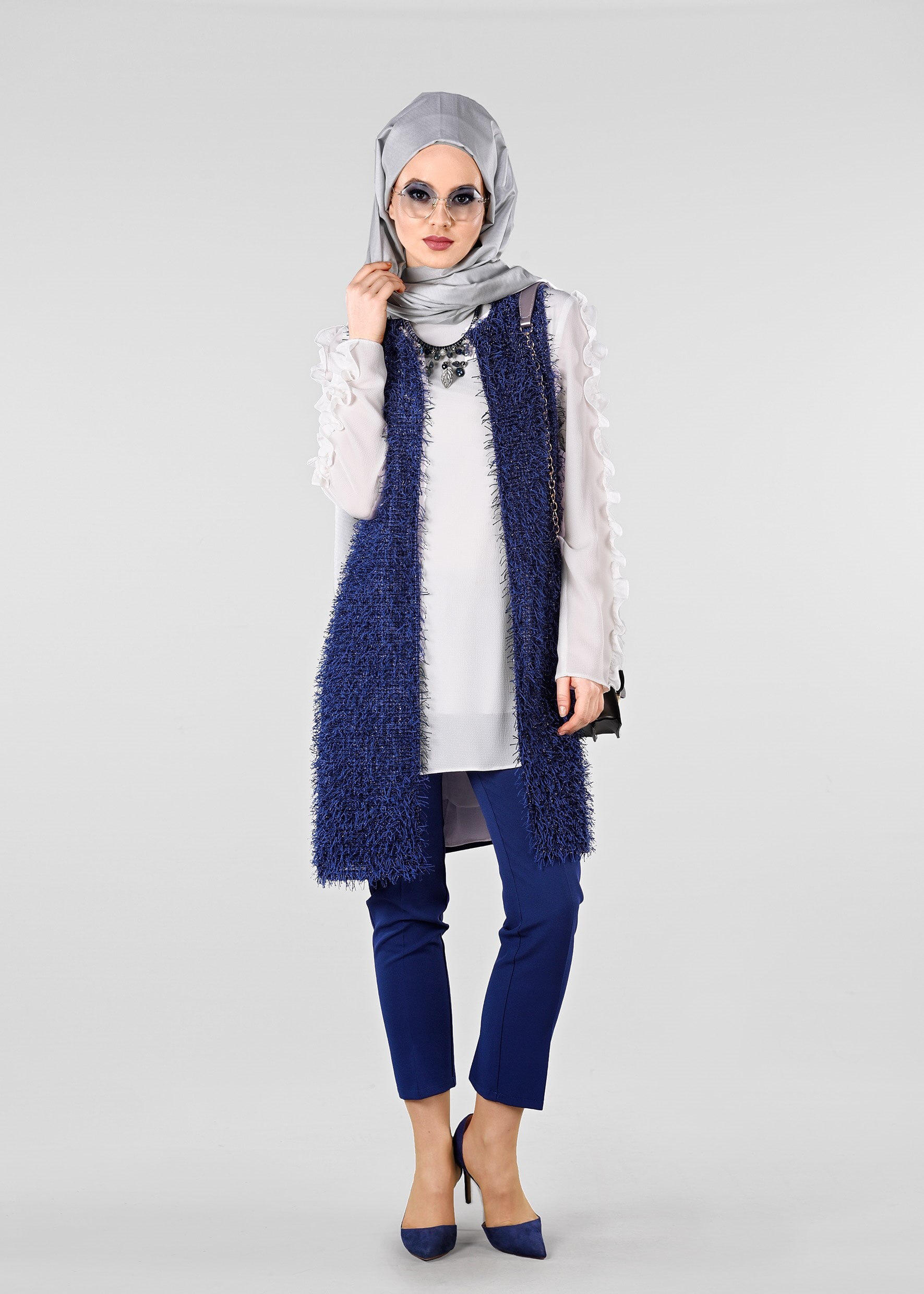 Tesettür giyim LACİVERT SAÇAKLI YELEK 4068