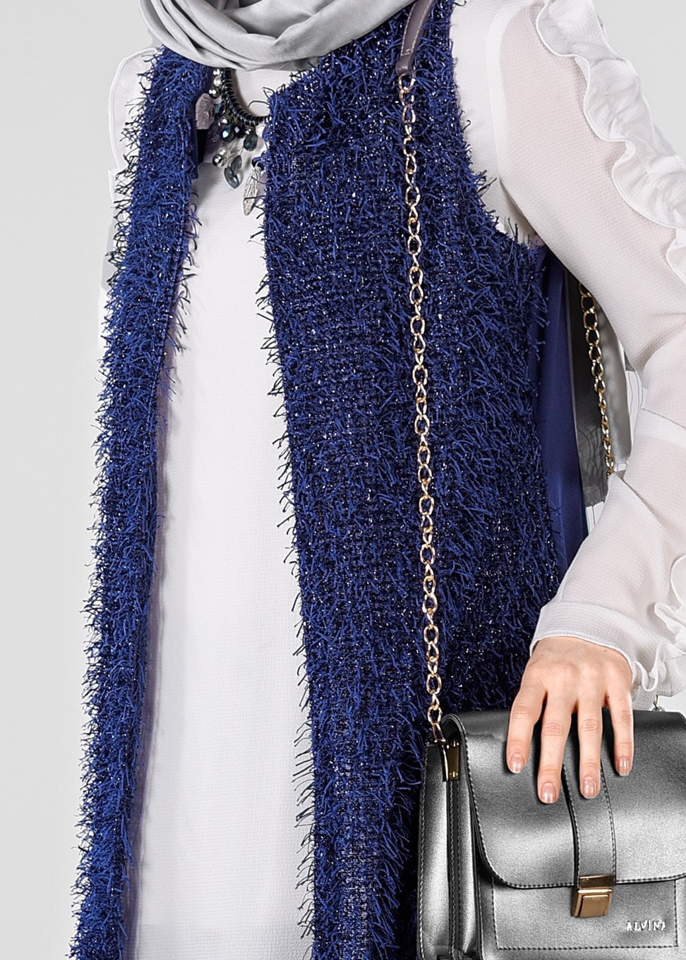 Tesettür giyim LACİVERT SAÇAKLI YELEK 4068