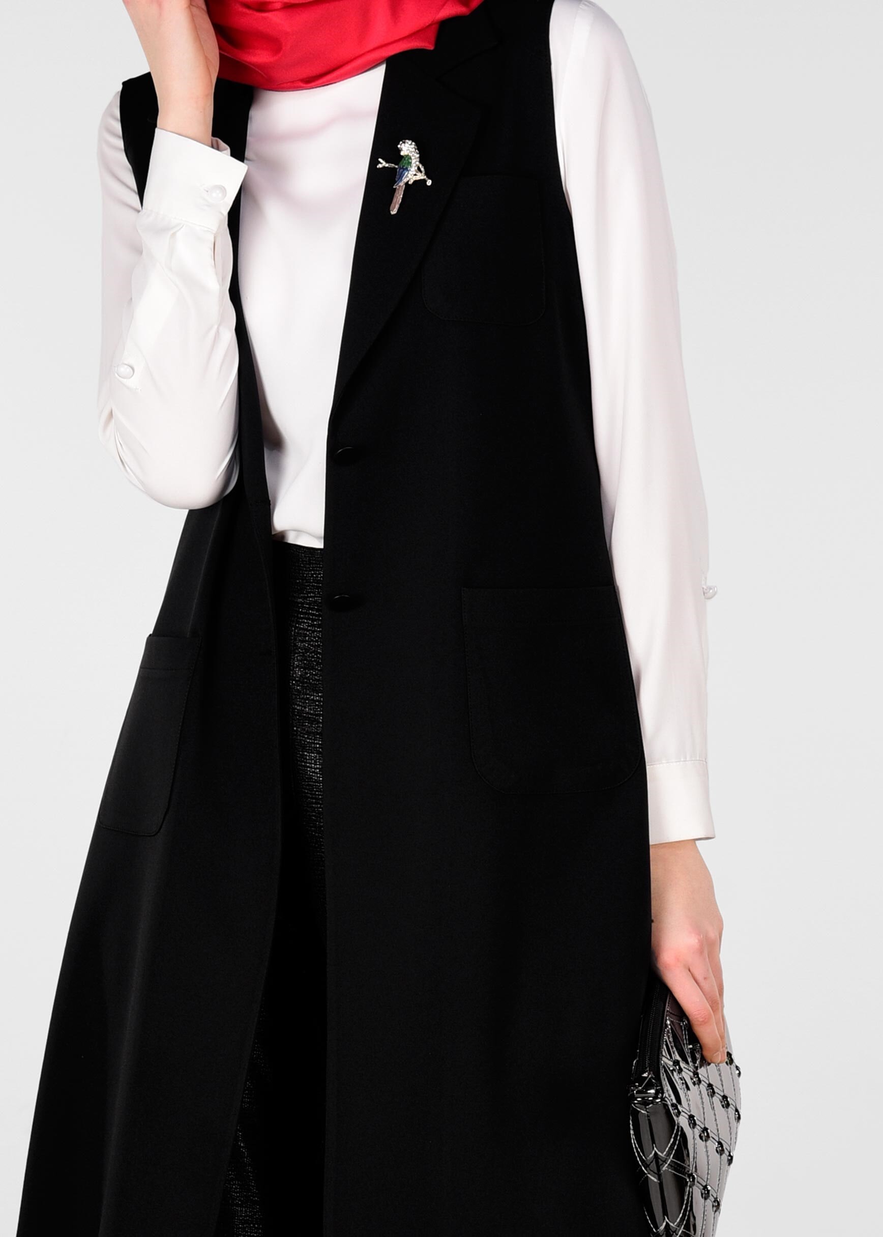 Tesettür giyim SİYAH KRUVAZE YAKA YELEK 4977