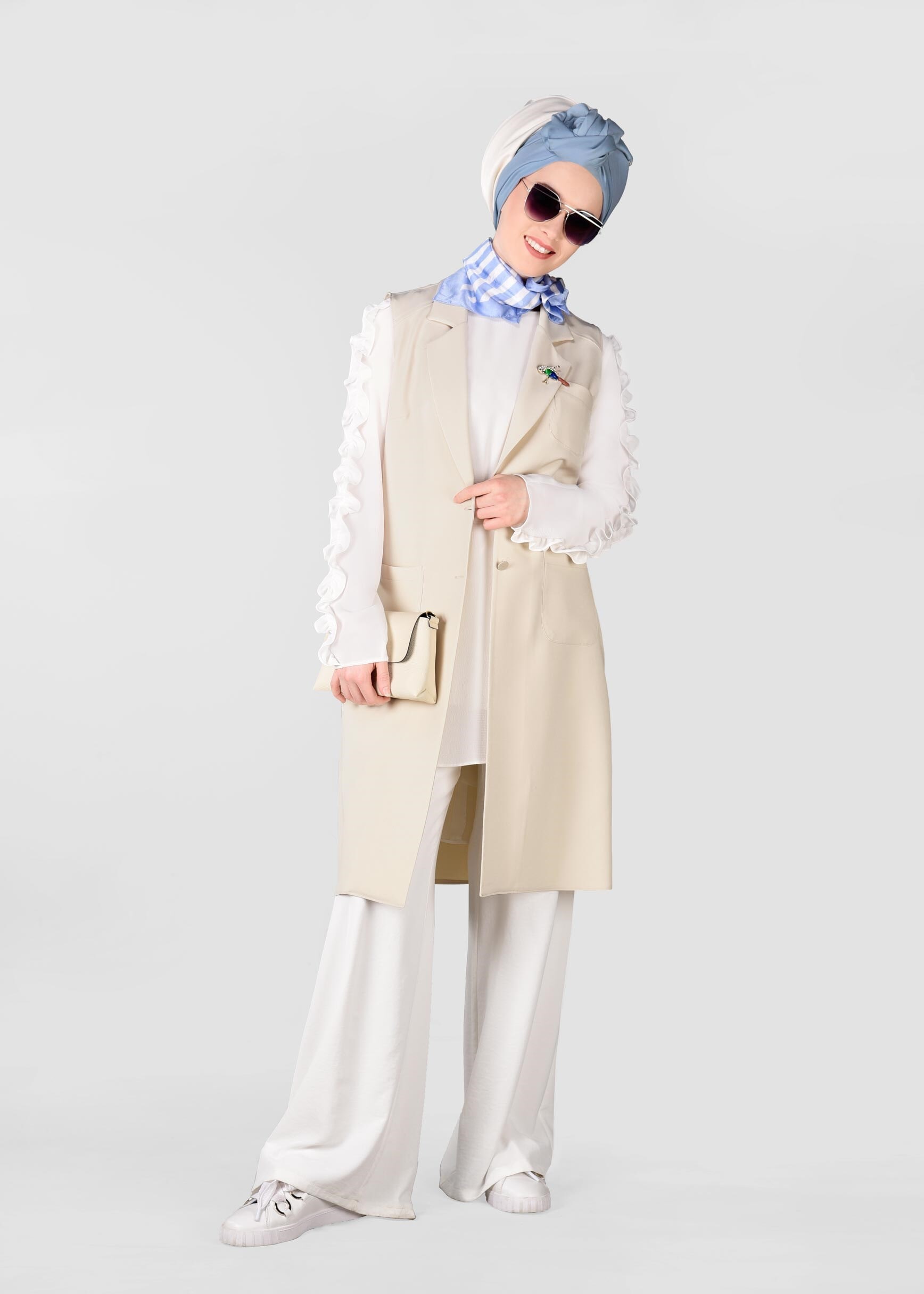 Tesettür giyim BEJ KRUVAZE YAKA YELEK 4977