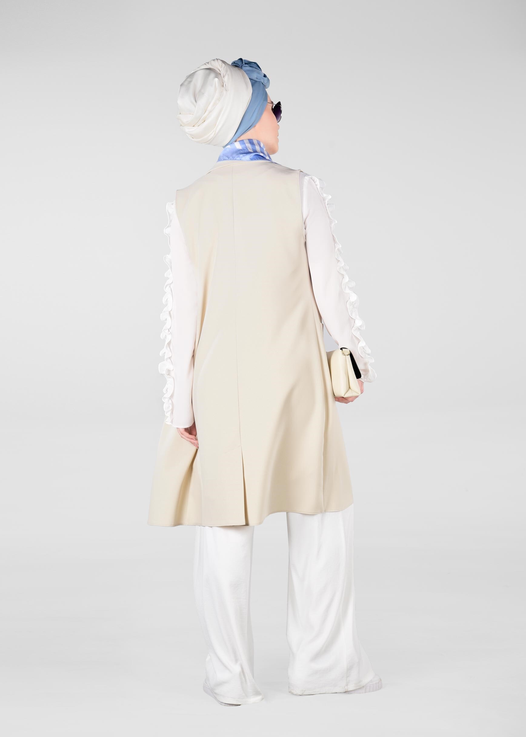 Tesettür giyim BEJ KRUVAZE YAKA YELEK 4977