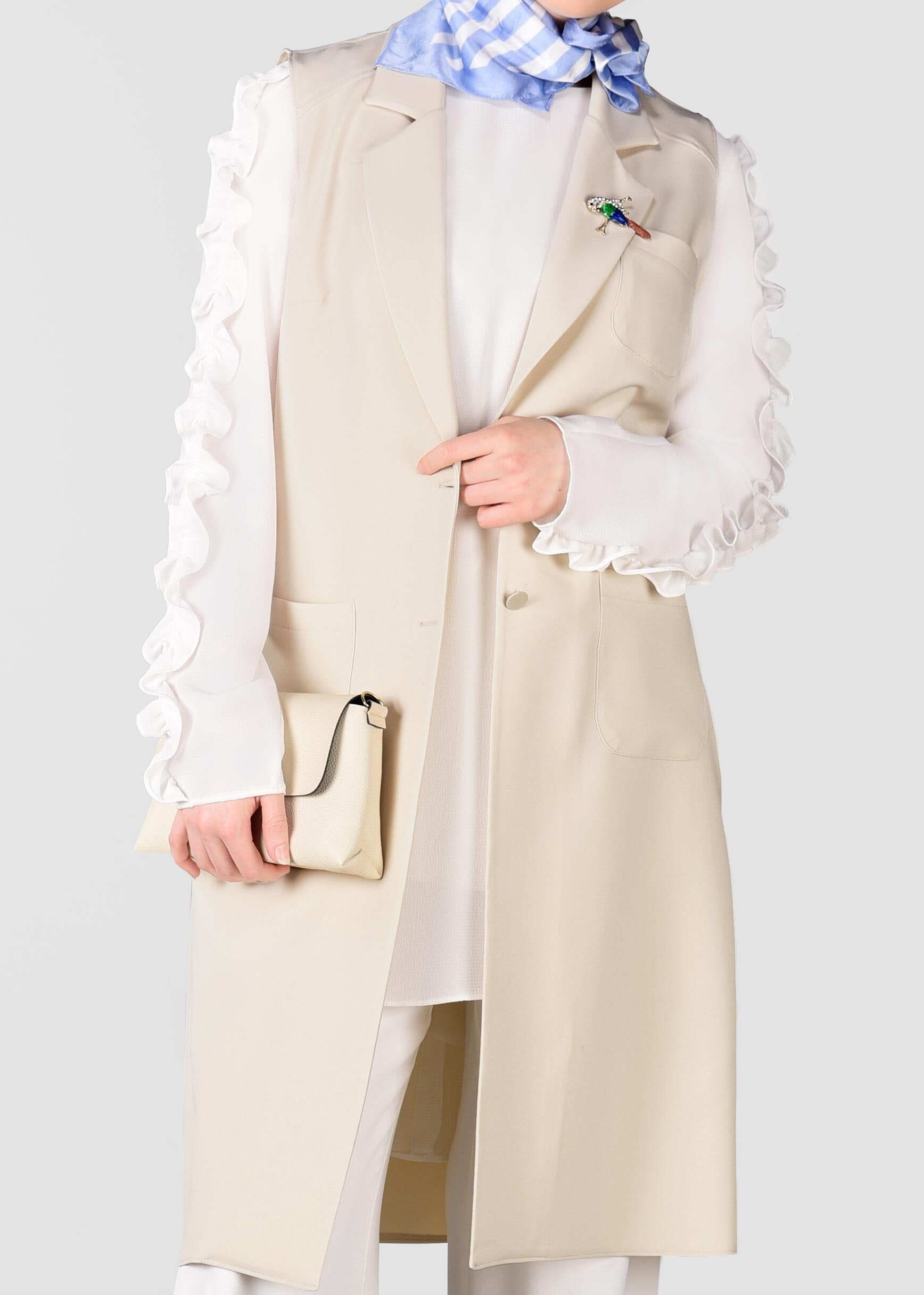 Tesettür giyim BEJ KRUVAZE YAKA YELEK 4977