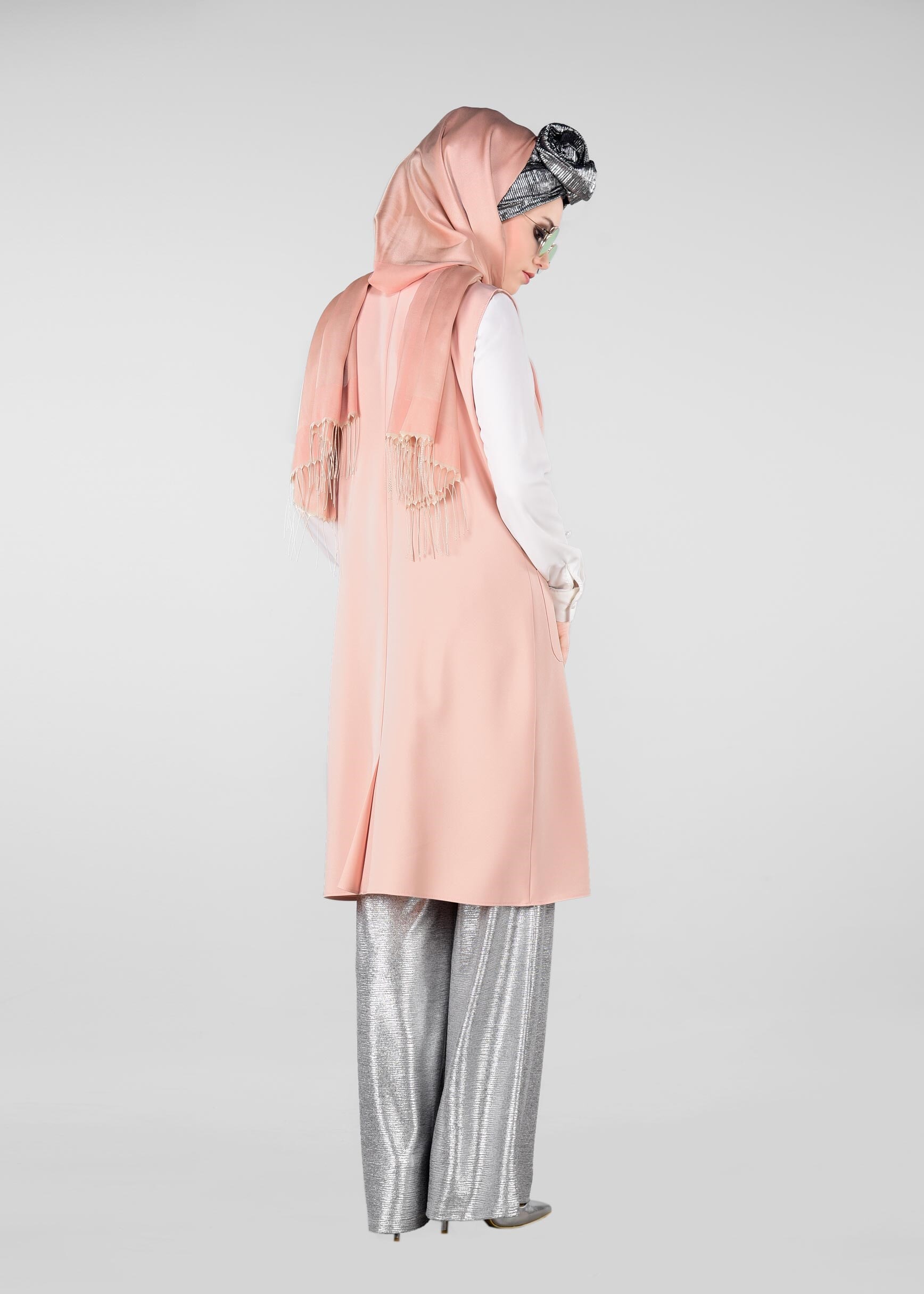 Tesettür giyim PUDRA KRUVAZE YAKA YELEK 4977