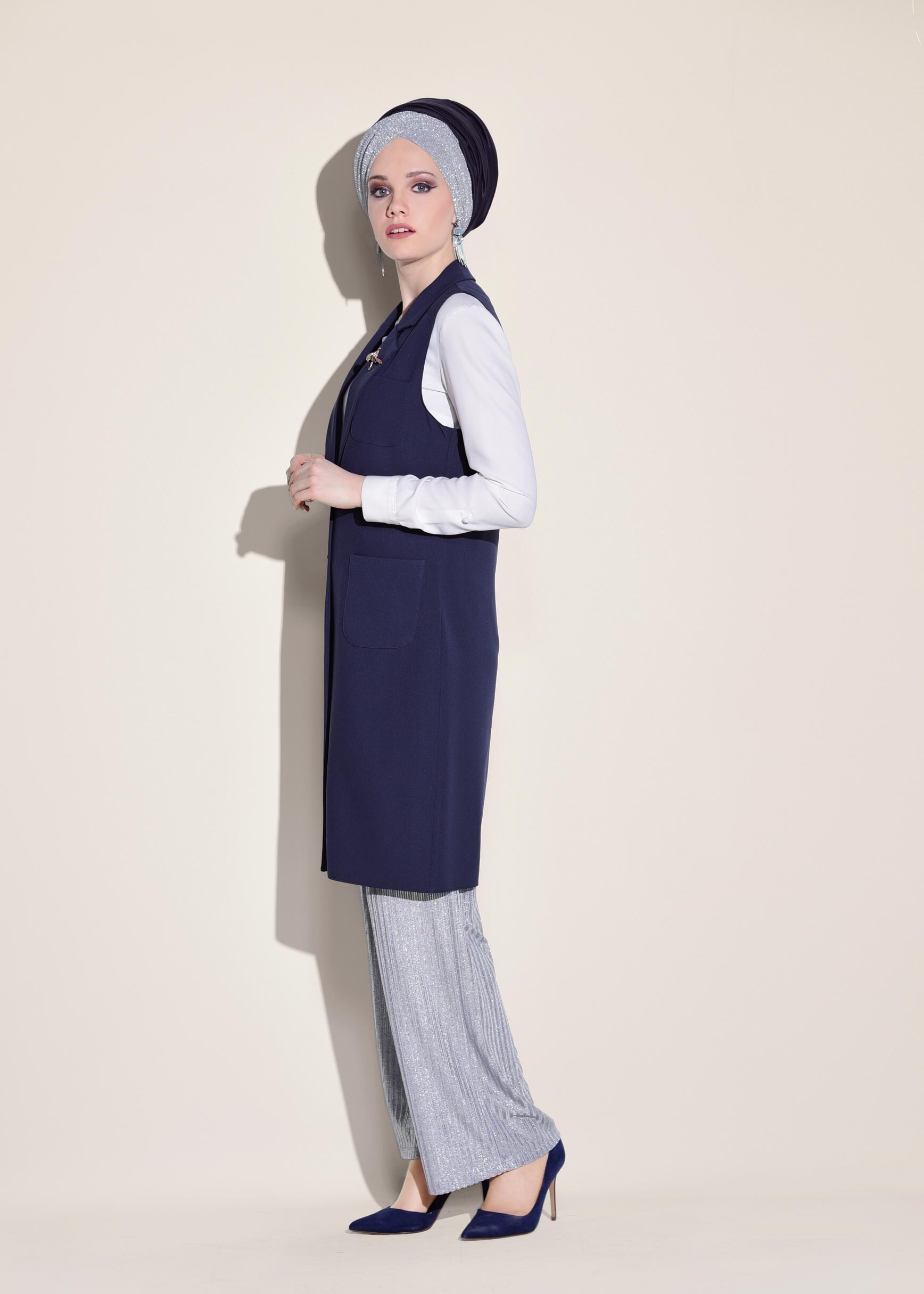 Tesettür giyim LACİVERT KRUVAZE YAKA YELEK 4977