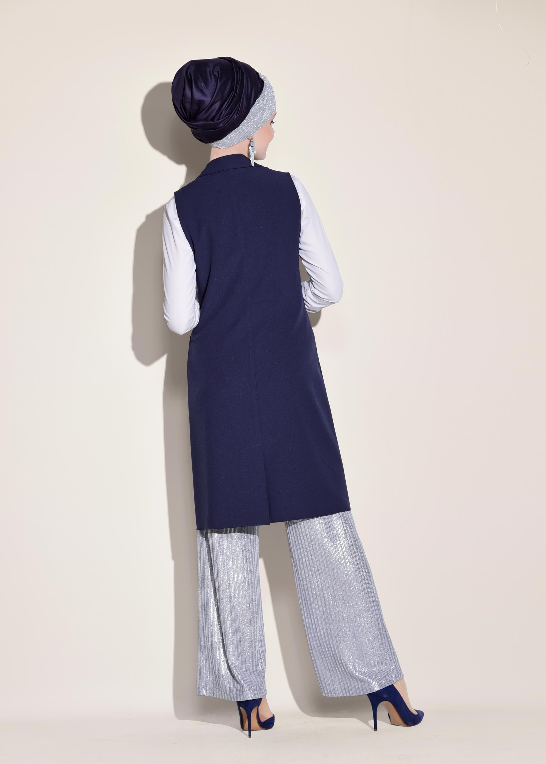 Tesettür giyim LACİVERT KRUVAZE YAKA YELEK 4977