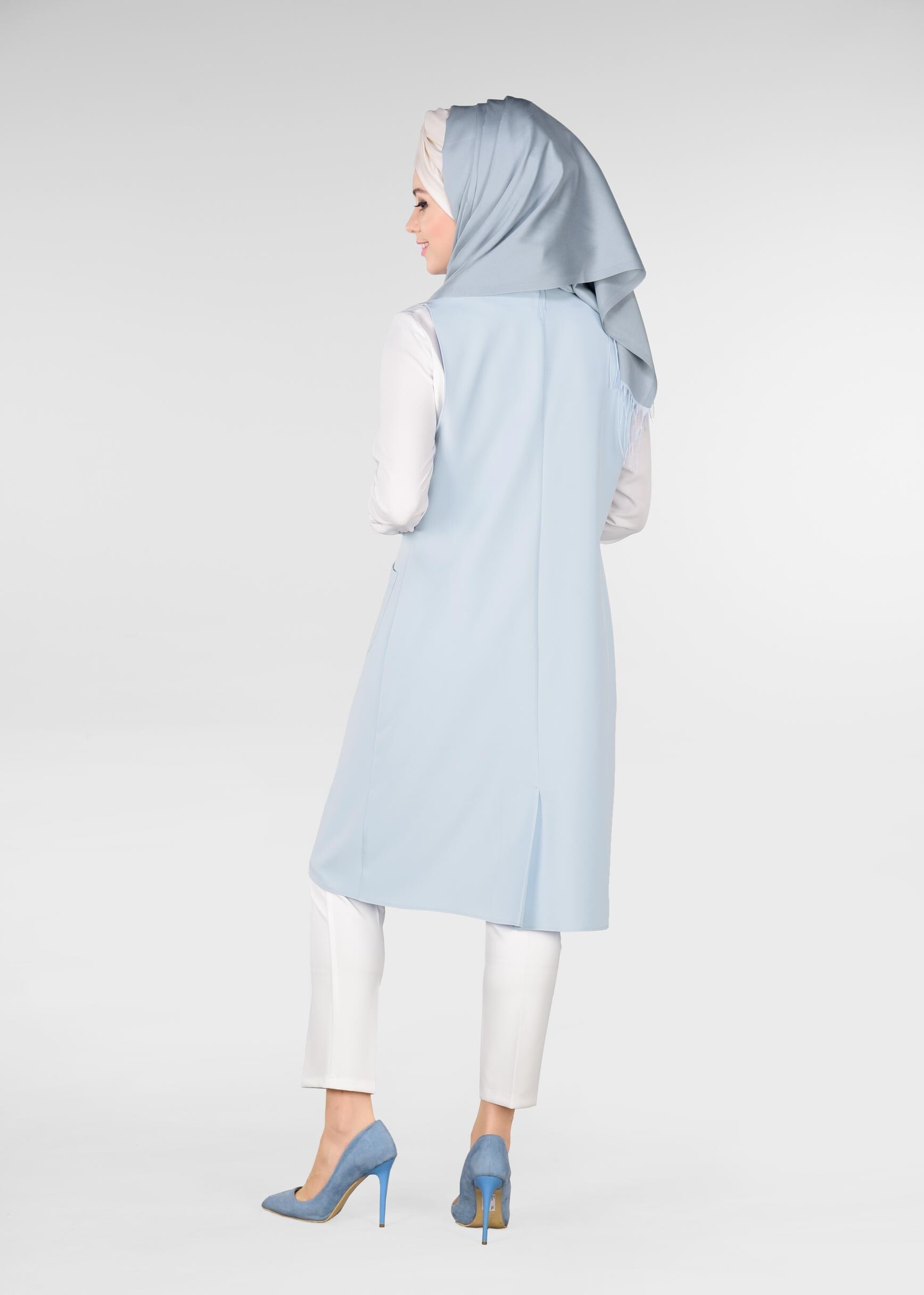 Tesettür giyim MAVİ KRUVAZE YAKA YELEK 4977