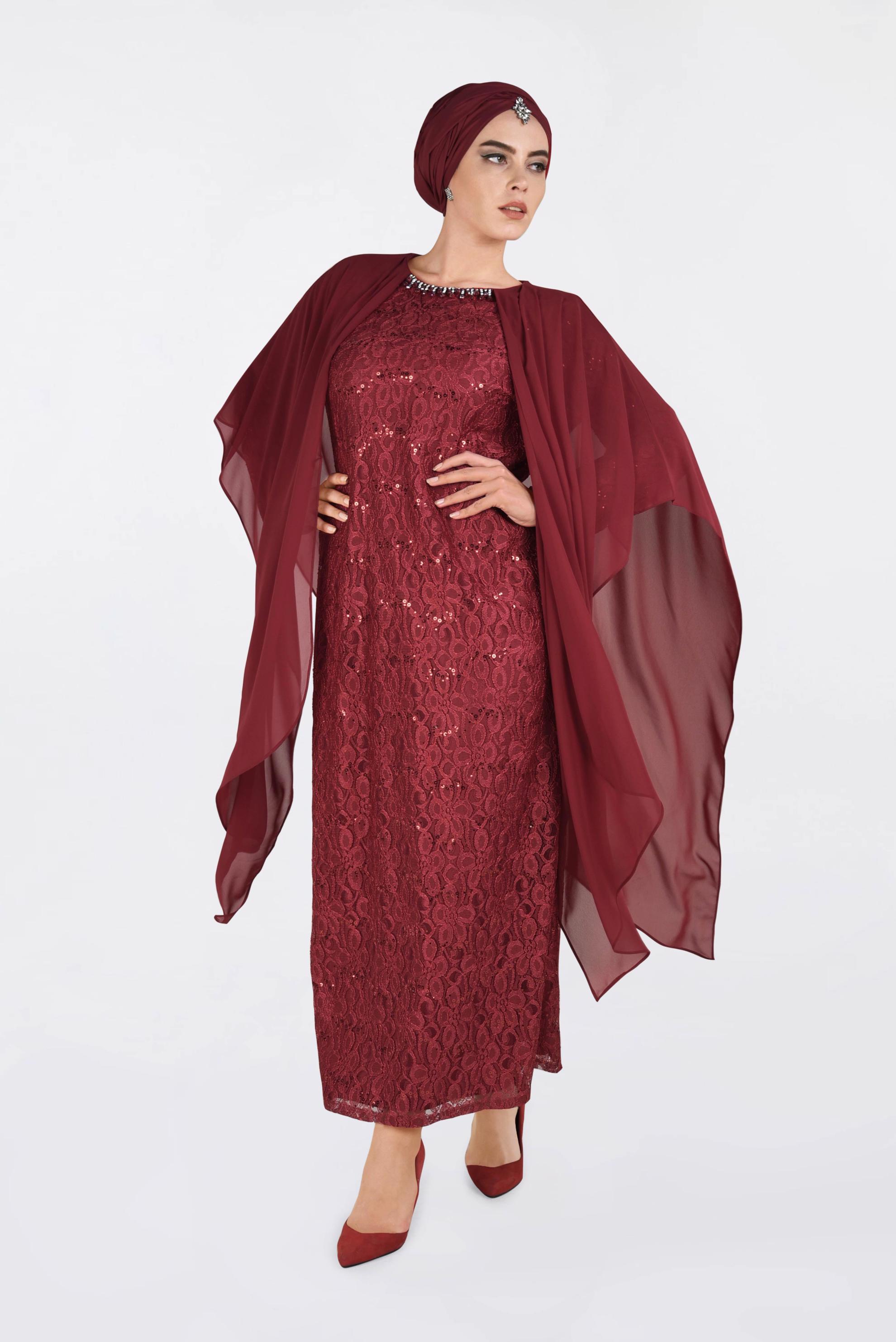 Hijab clothing CLARET RED Lace Dress 2793 