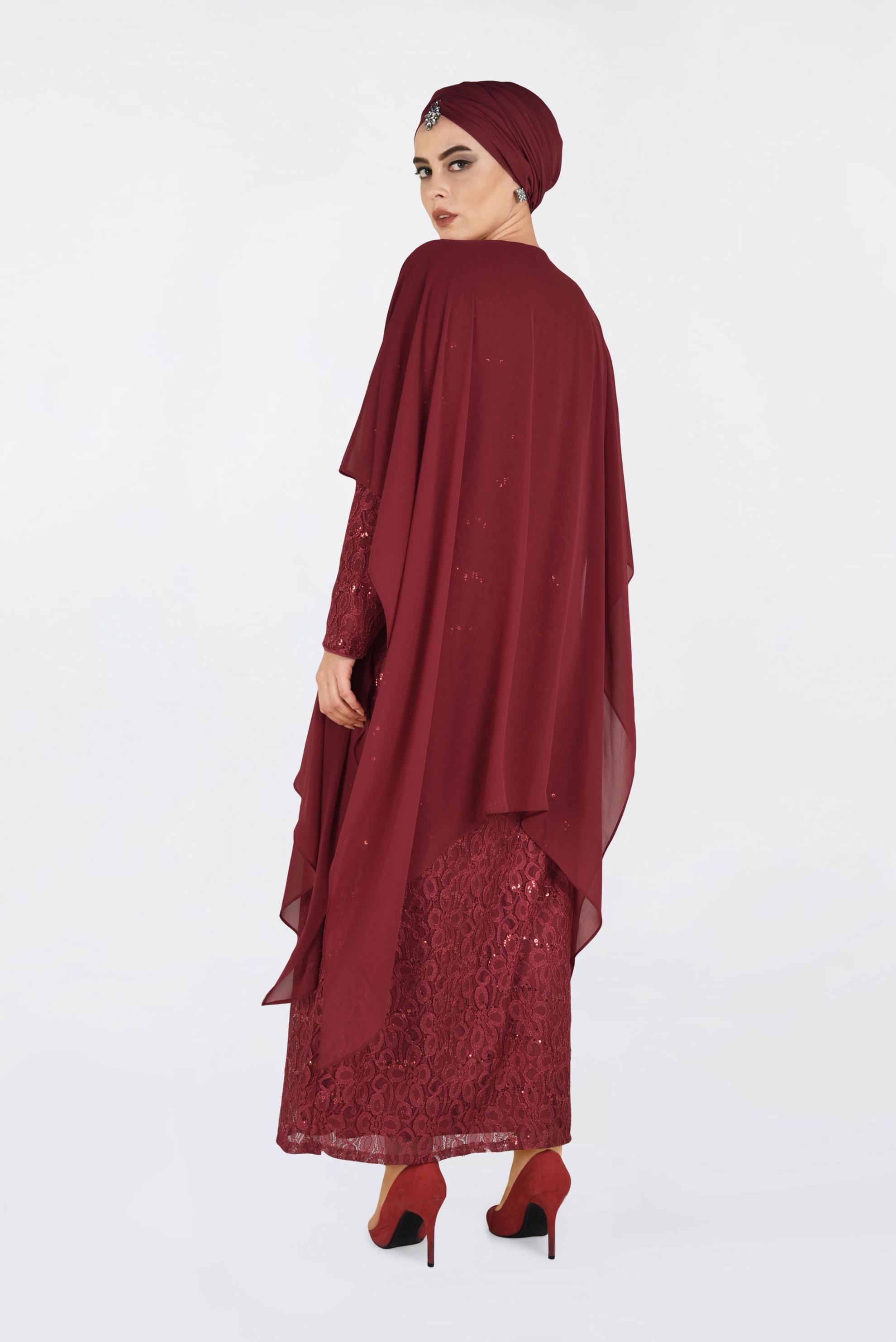 Hijab clothing CLARET RED Lace Dress 2793 