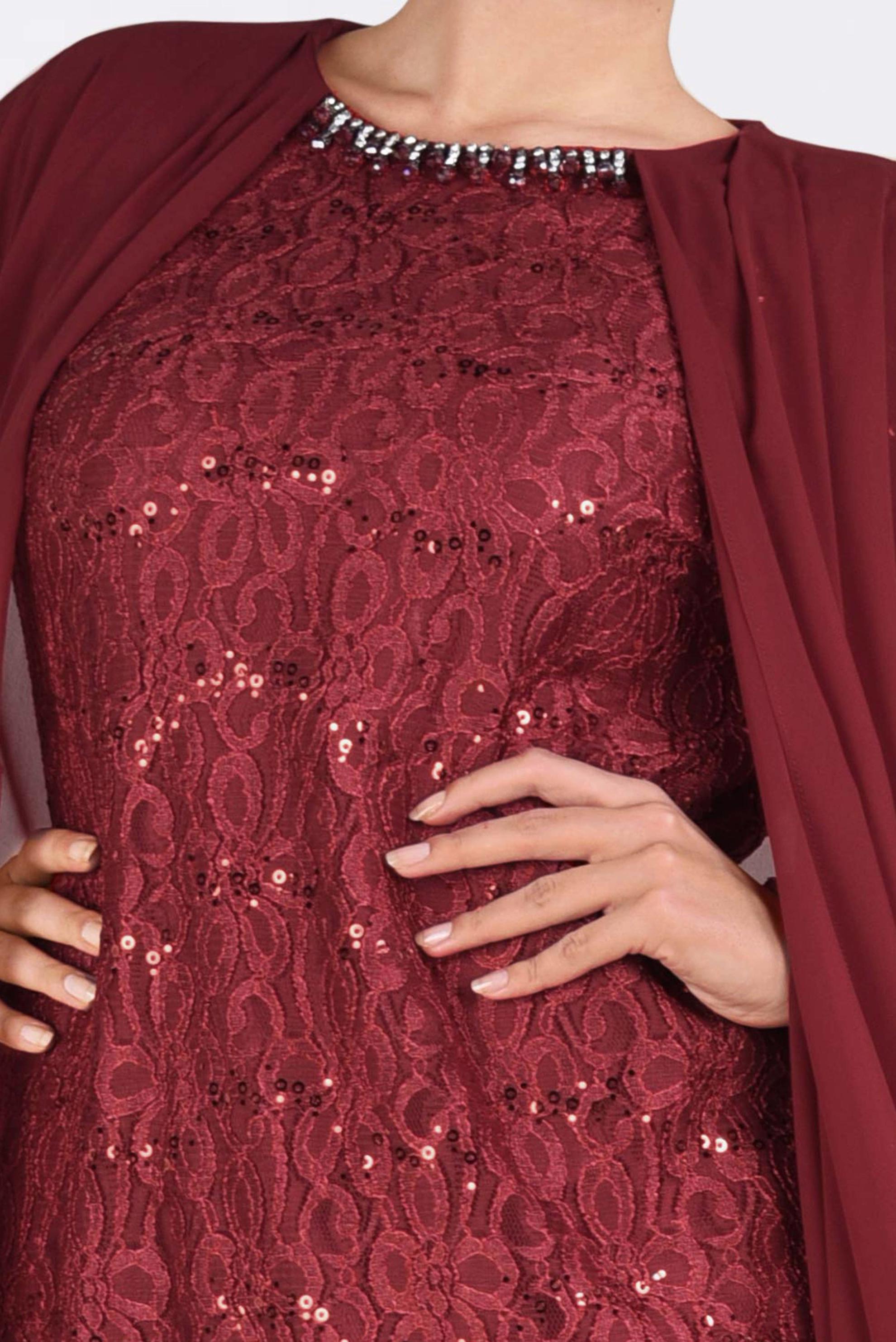 Hijab clothing CLARET RED Lace Dress 2793 