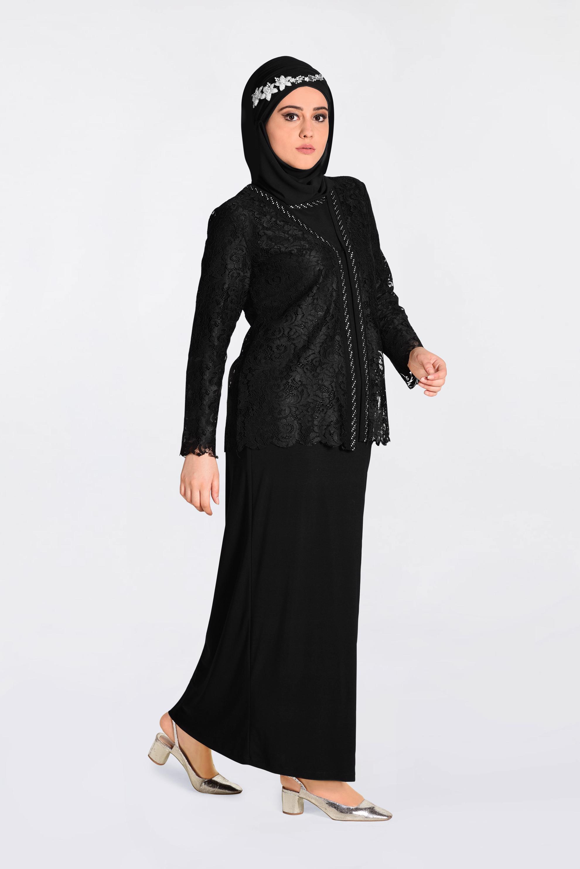 Hijab clothing BLACK 2816 VİZONA 2&prime;Lİ ELBİSE 46/52