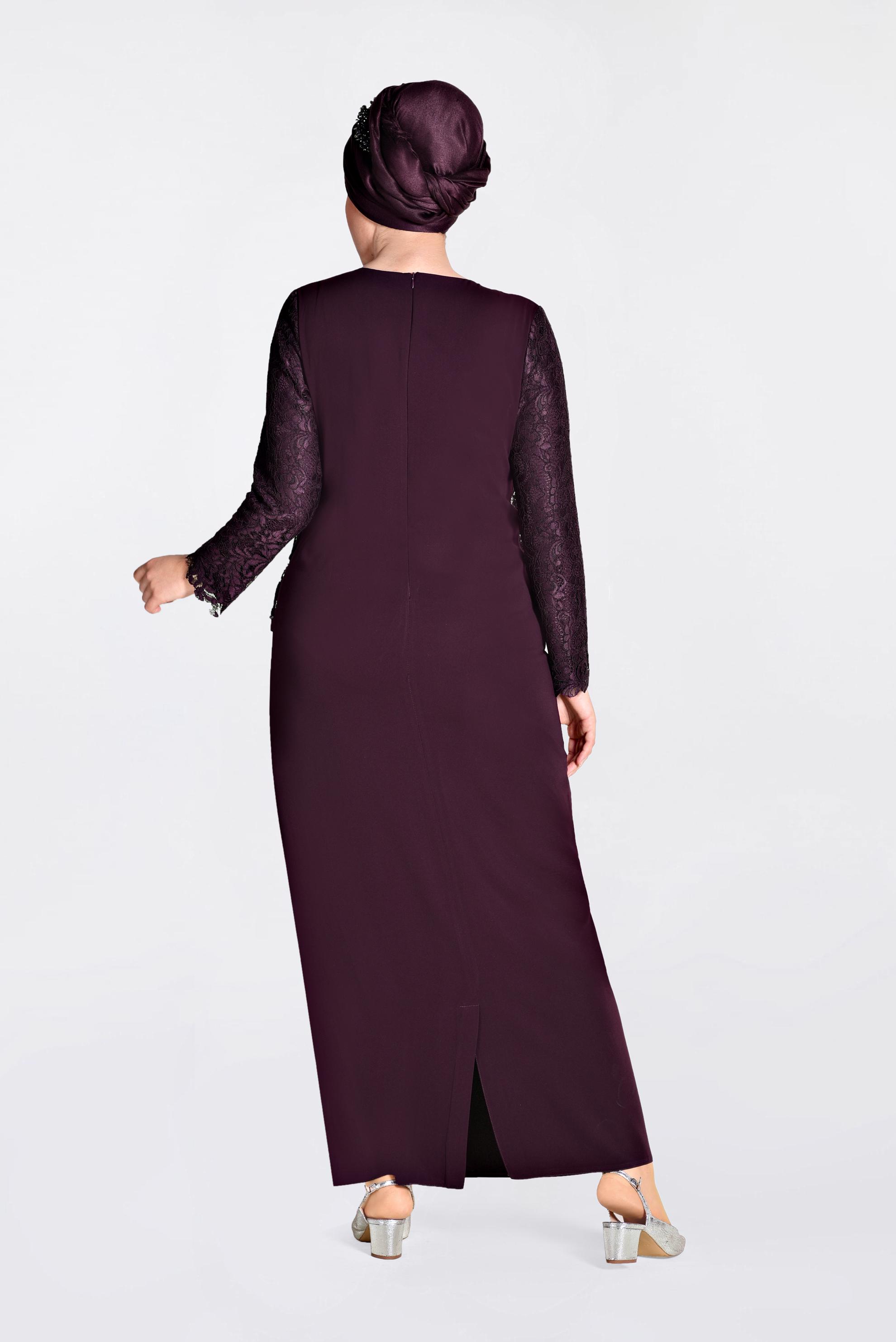 Tesettür giyim MÜRDÜM  DANTEL VE BONCUK İŞLEMELİ ELBİSE 2818 