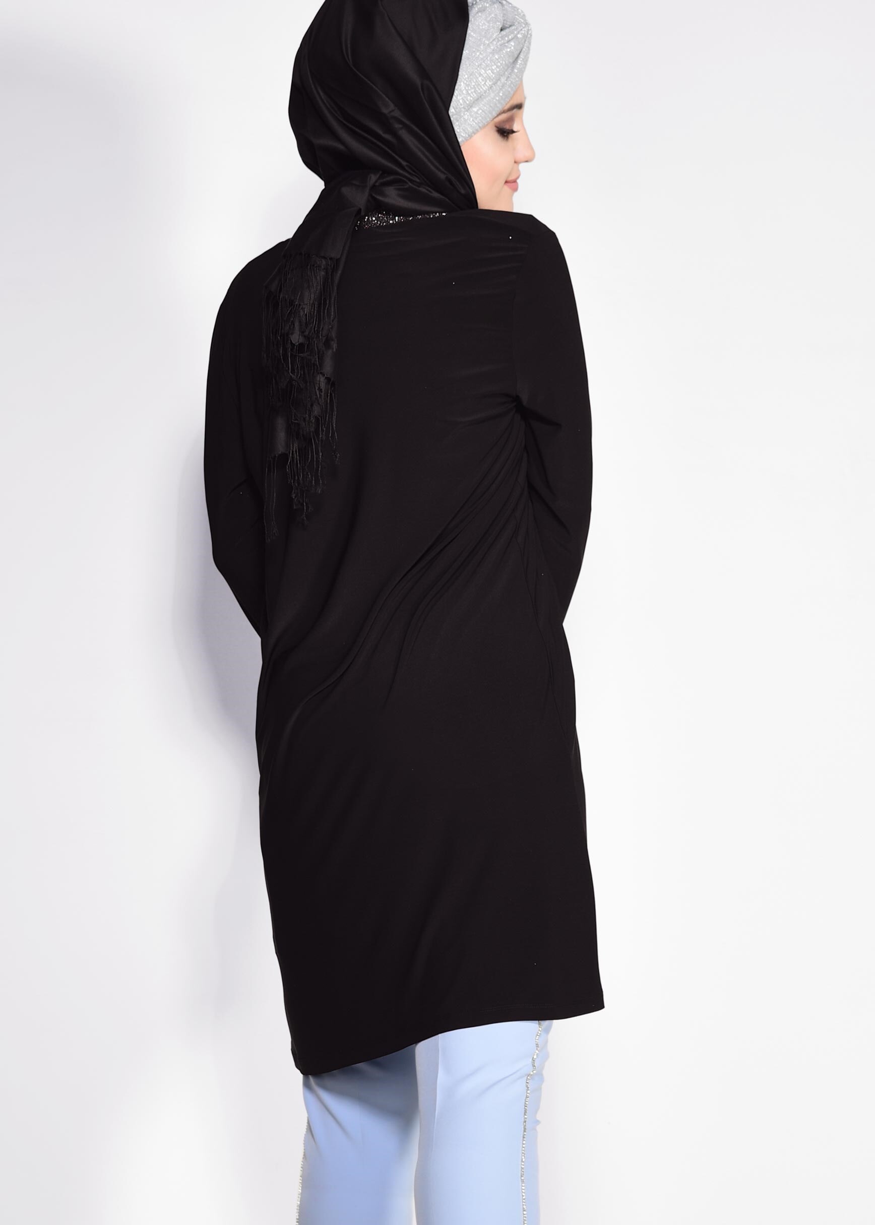 Tesettür giyim SİYAH SİM İŞLEMELİ 2&prime;Lİ TUNİK 2809