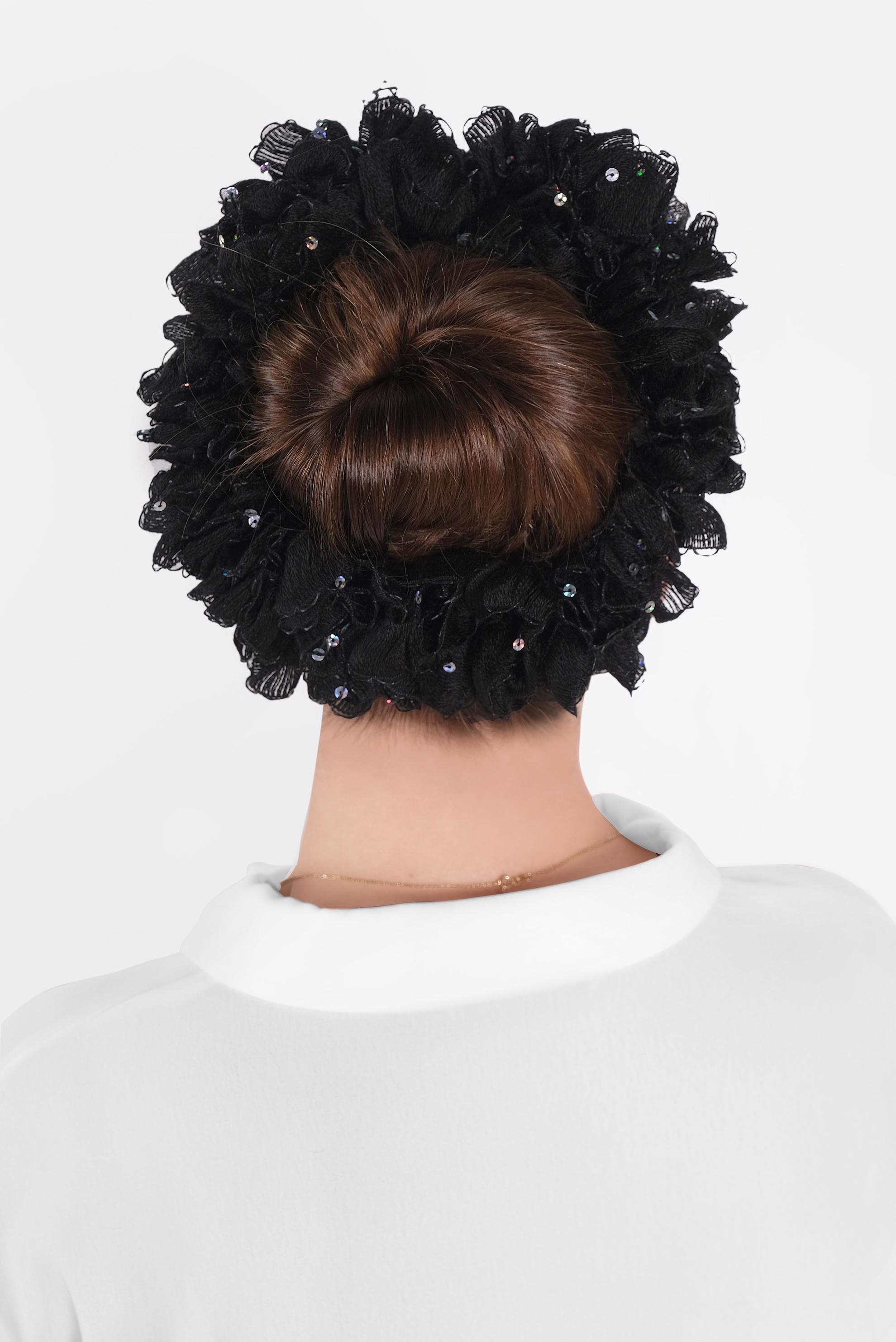 Tesettür giyim SİYAH 41018-1 PULLU TOPUZ TOKASI