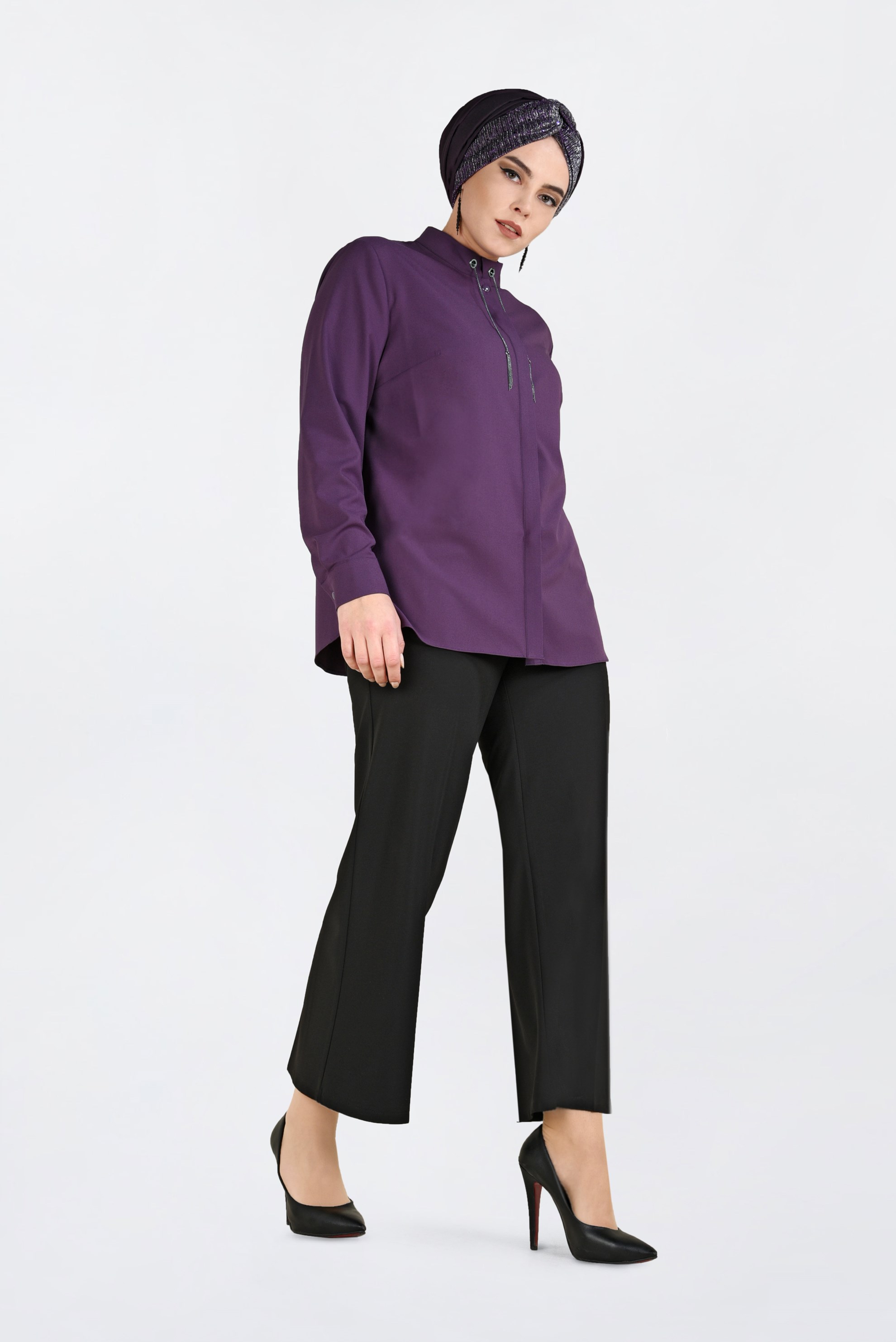 Tesettür giyim MOR ZİNCİR DETAYLI BLUZ 2840 