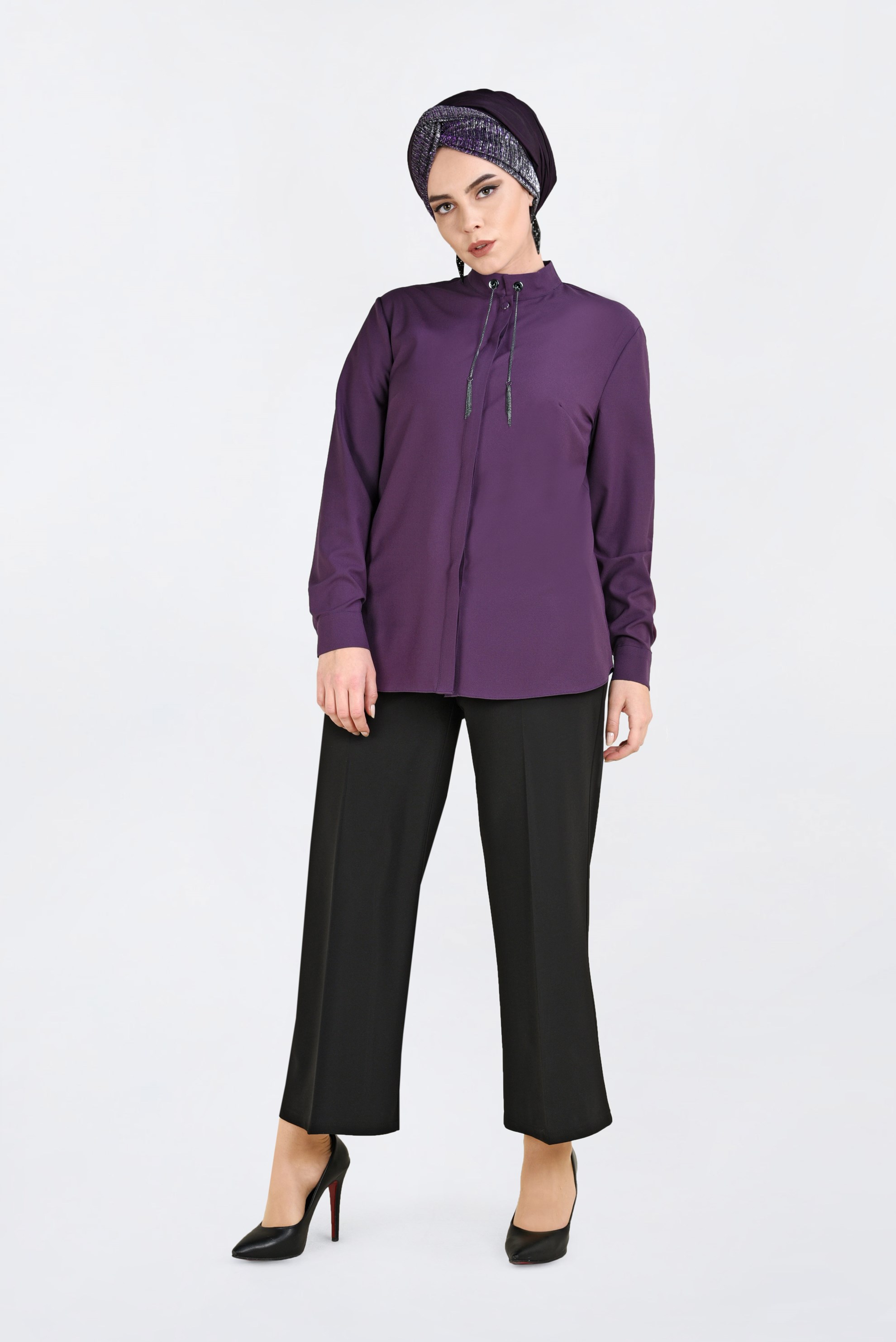 Tesettür giyim MOR ZİNCİR DETAYLI BLUZ 2840 