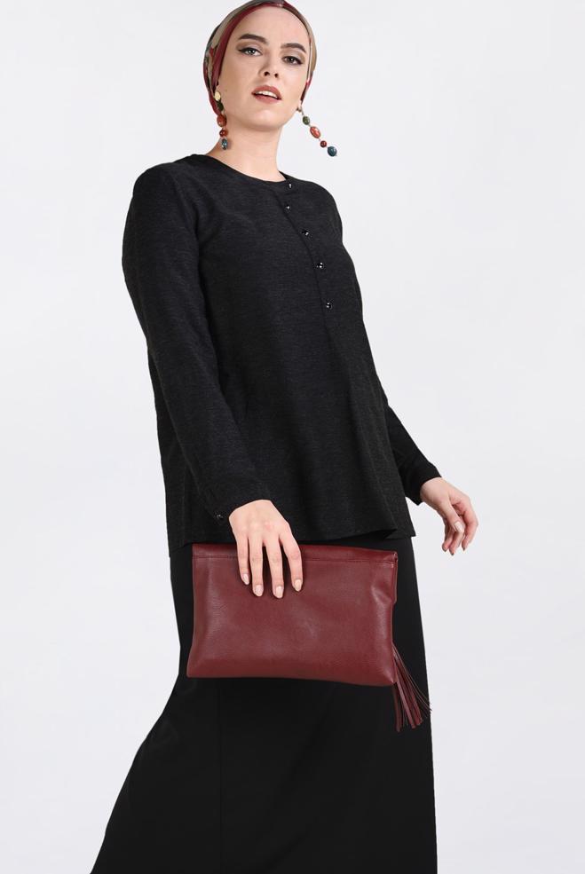 Vêtements hijab NOIR BLOUSE À BOUTONNÉE 2841  - ALVİNA