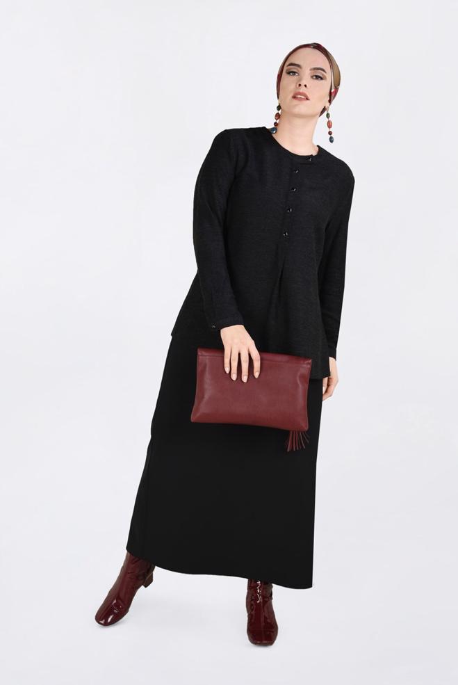 Vêtements hijab NOIR BLOUSE À BOUTONNÉE 2841  - ALVİNA