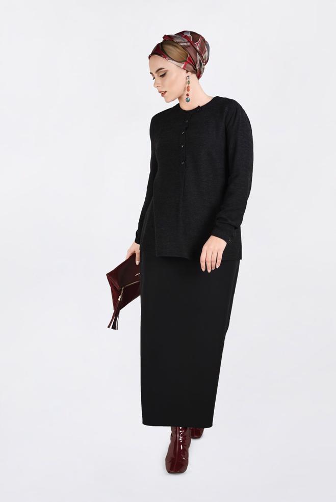 Vêtements hijab NOIR BLOUSE À BOUTONNÉE 2841  - ALVİNA