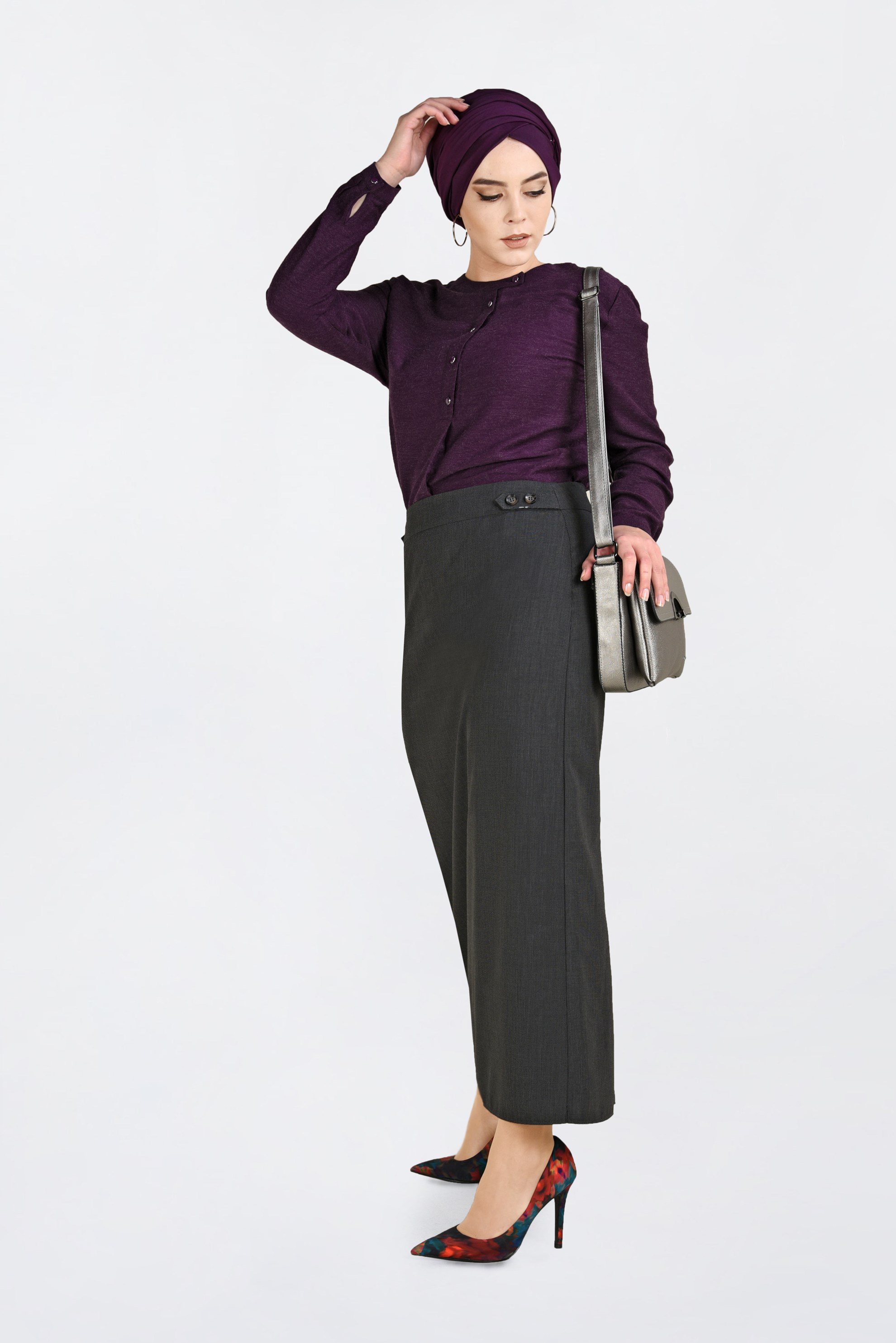 Vêtements hijab POURPRE BLOUSE À BOUTONNÉE 2841 