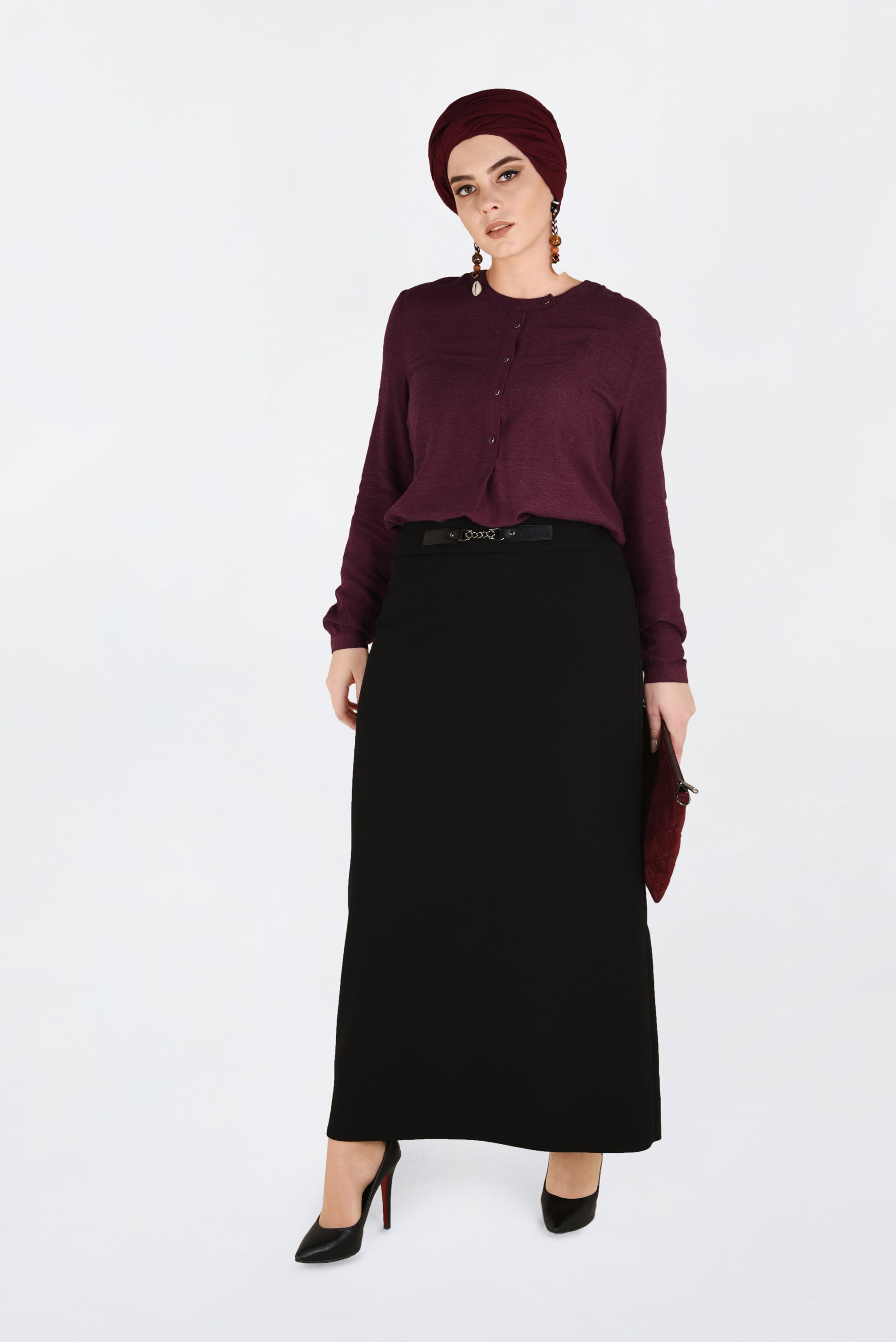Vêtements hijab ROUGE BORDEAUX BLOUSE À BOUTONNÉE 2841 