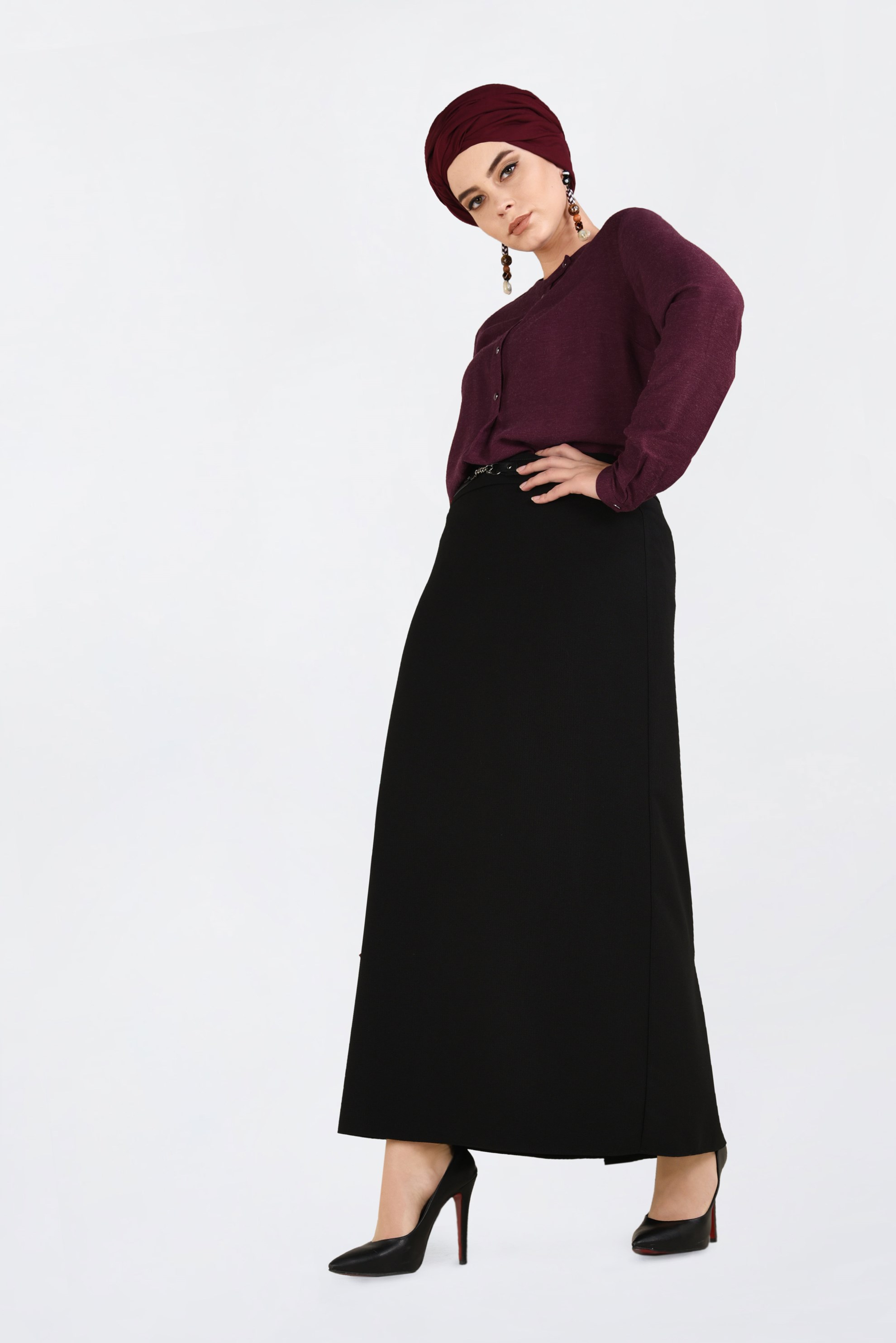 Vêtements hijab ROUGE BORDEAUX BLOUSE À BOUTONNÉE 2841 